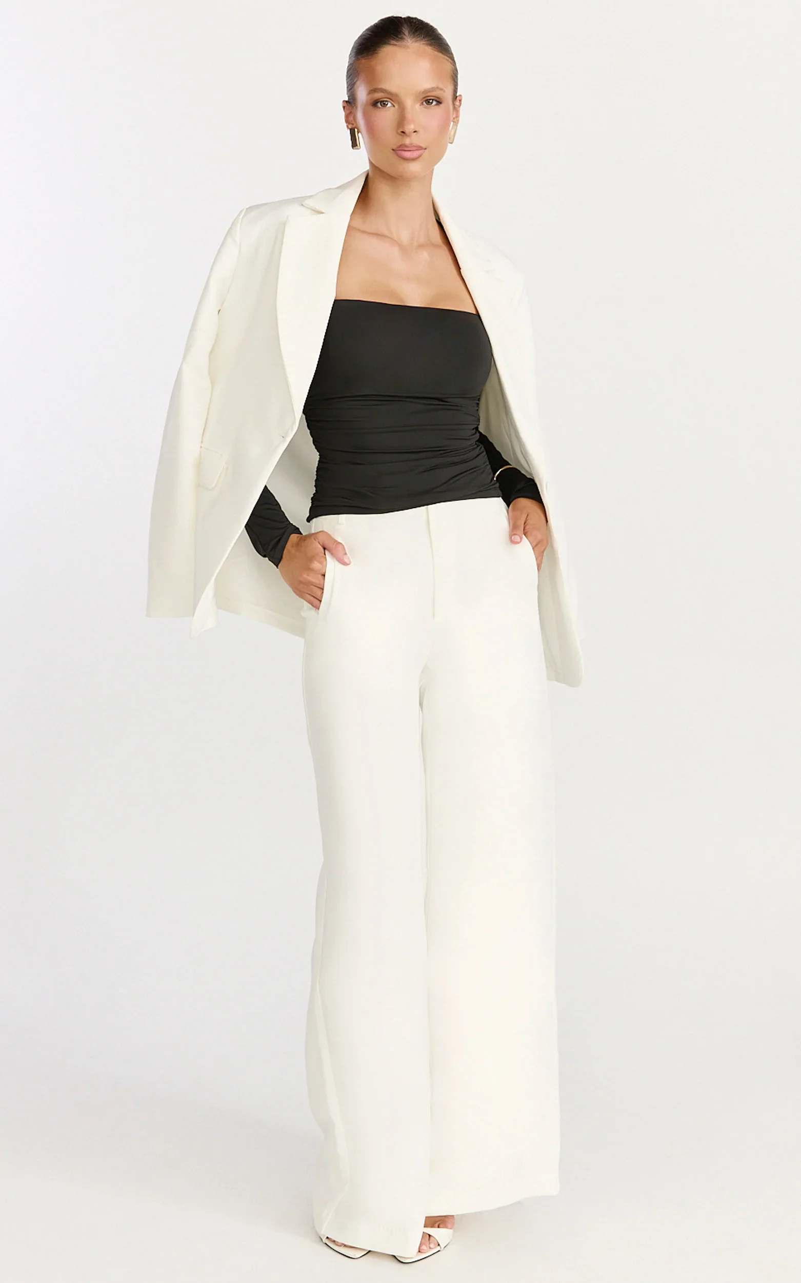 Seraphina Top - Long Sleeve Square Neck Gathered Waist Top in Black