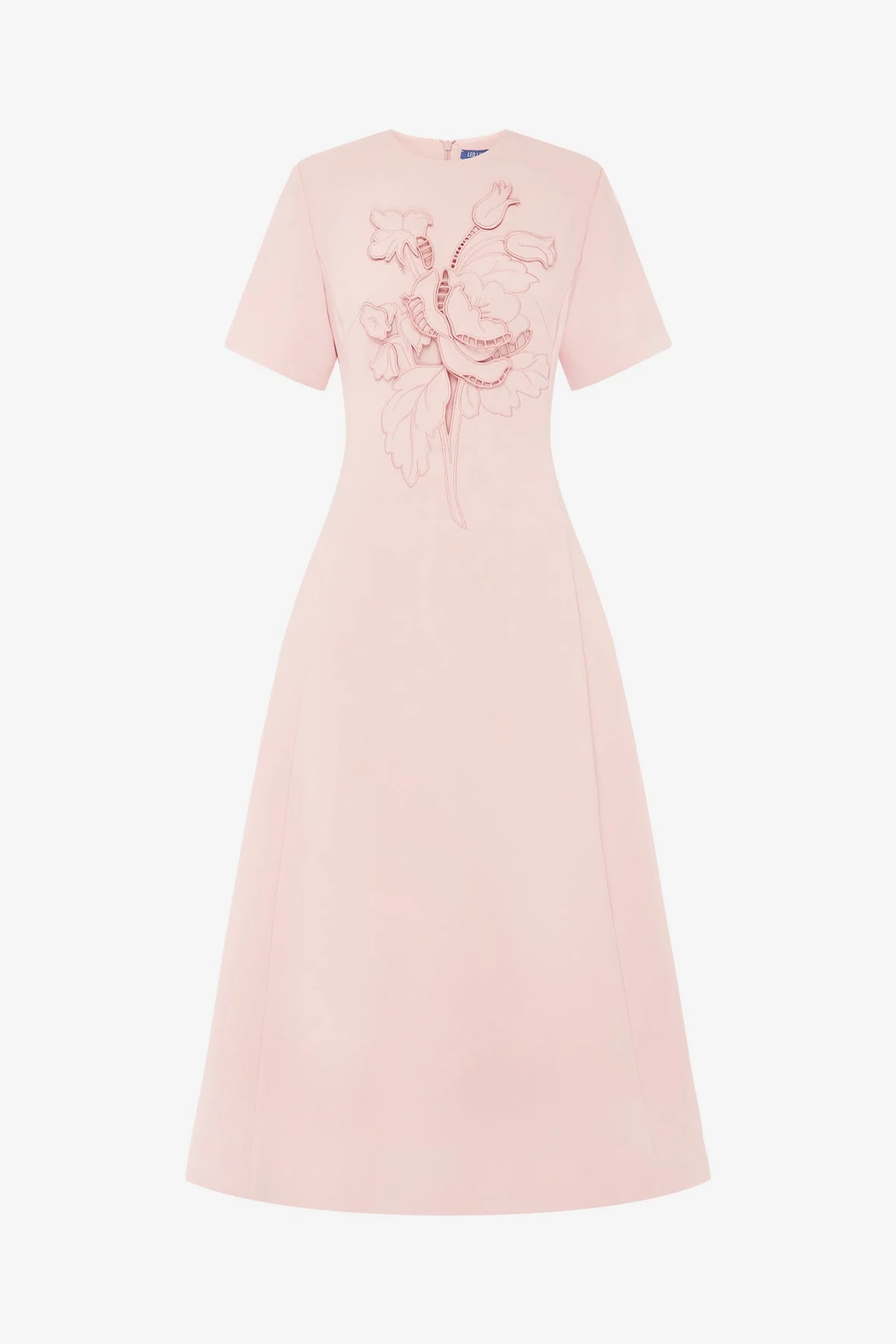 Caroline Appliqué Short Sleeve Midi Dress - Dusty Pink