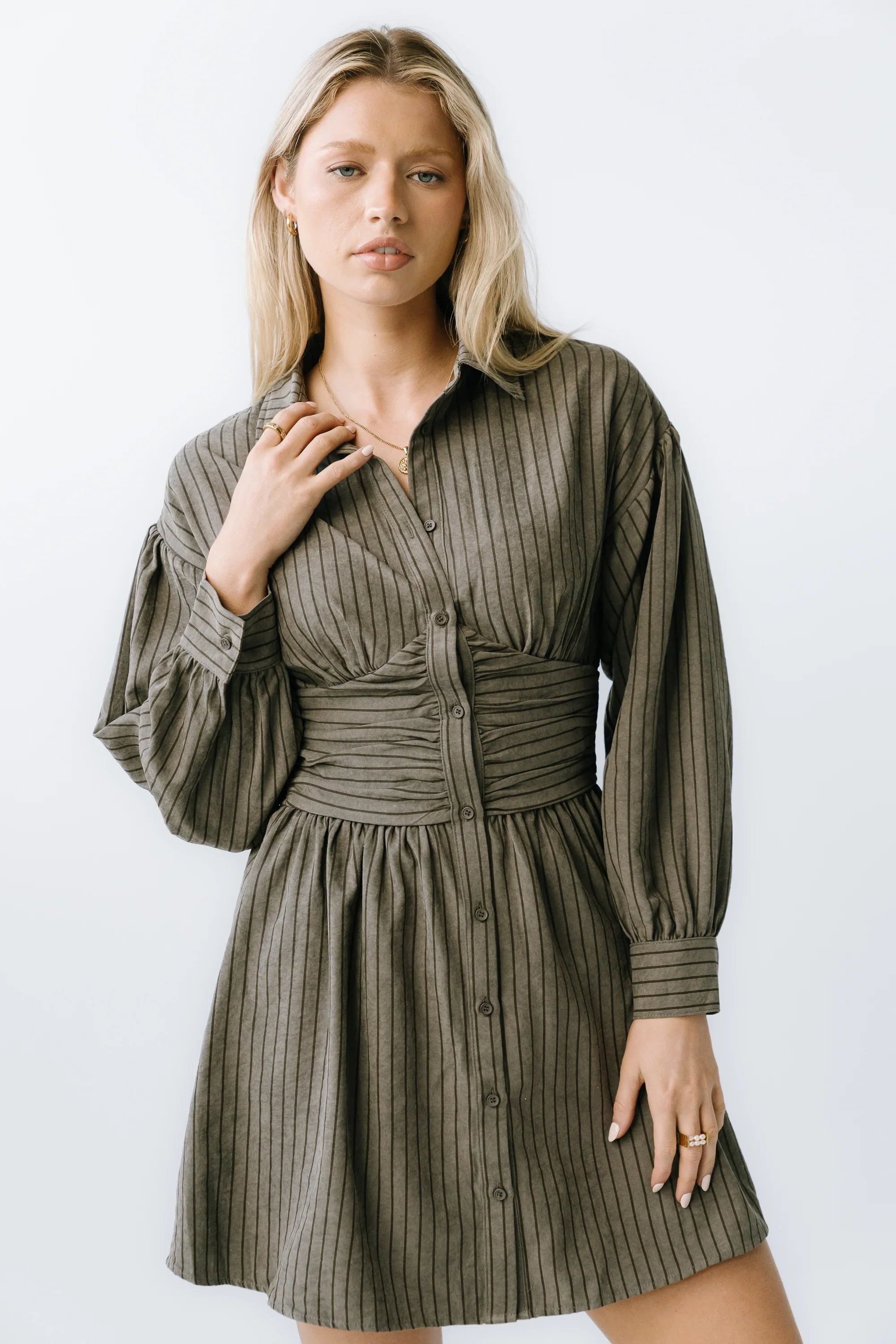 Lonnie Striped Mini Dress in Grey