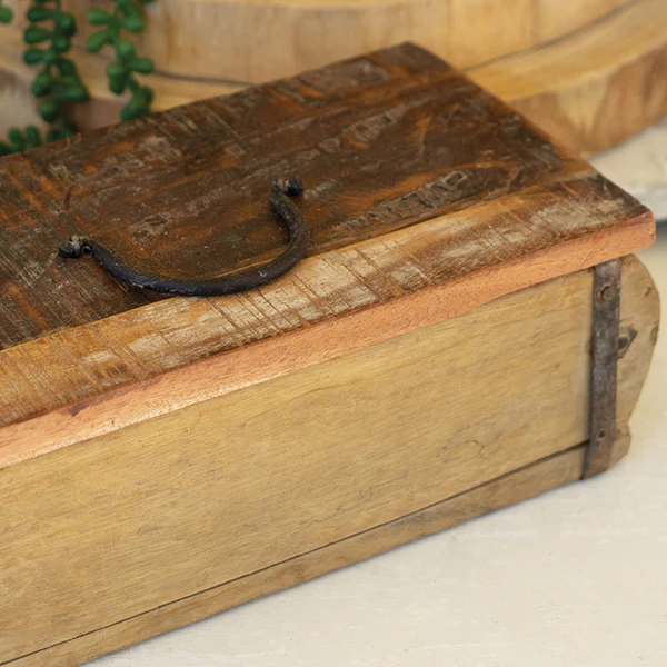 Repurposed Antique Wooden Brick Mold with Lid, Set of 2