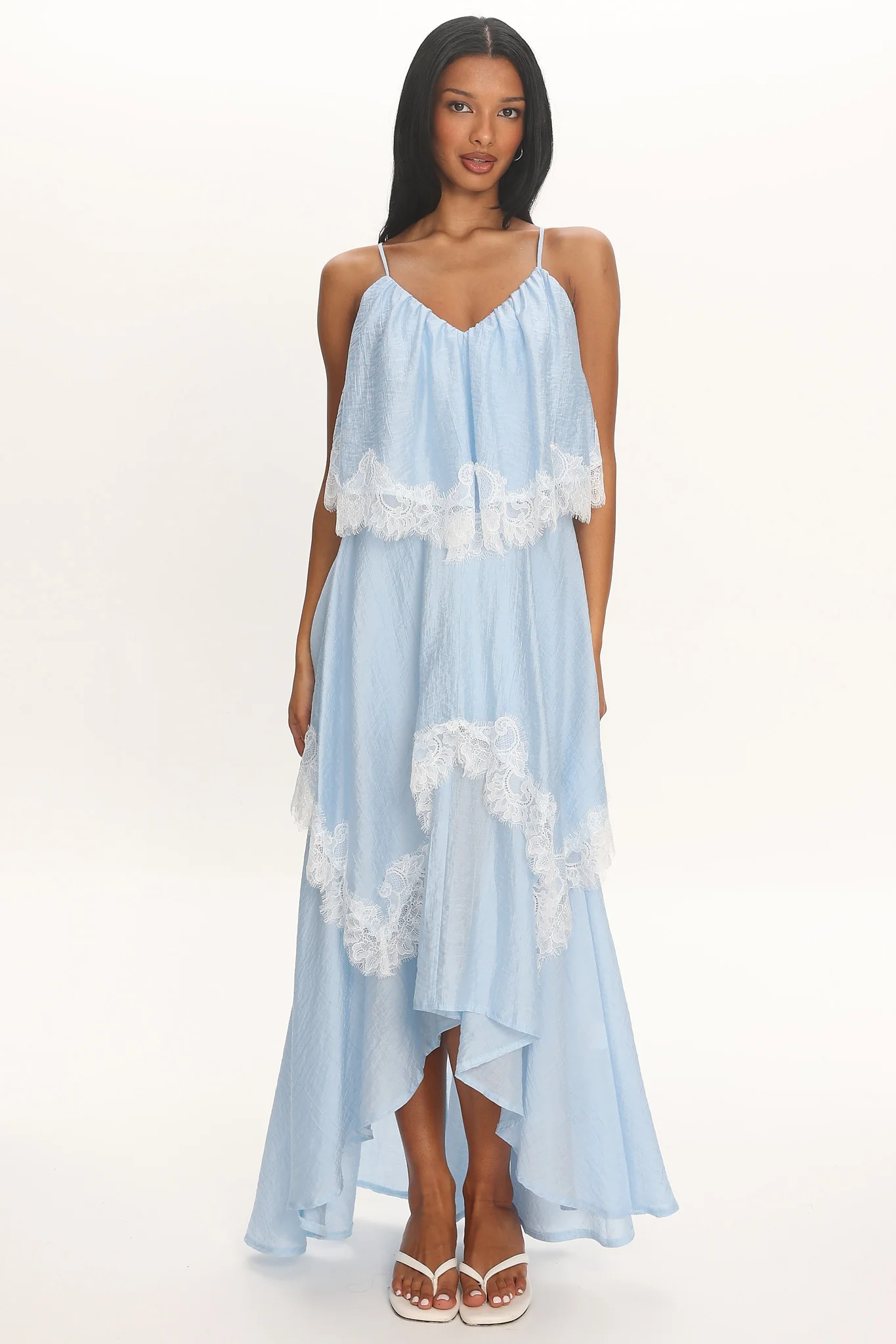 Ivory Dreams Lace-Trim Maxi Dress Baby Blue