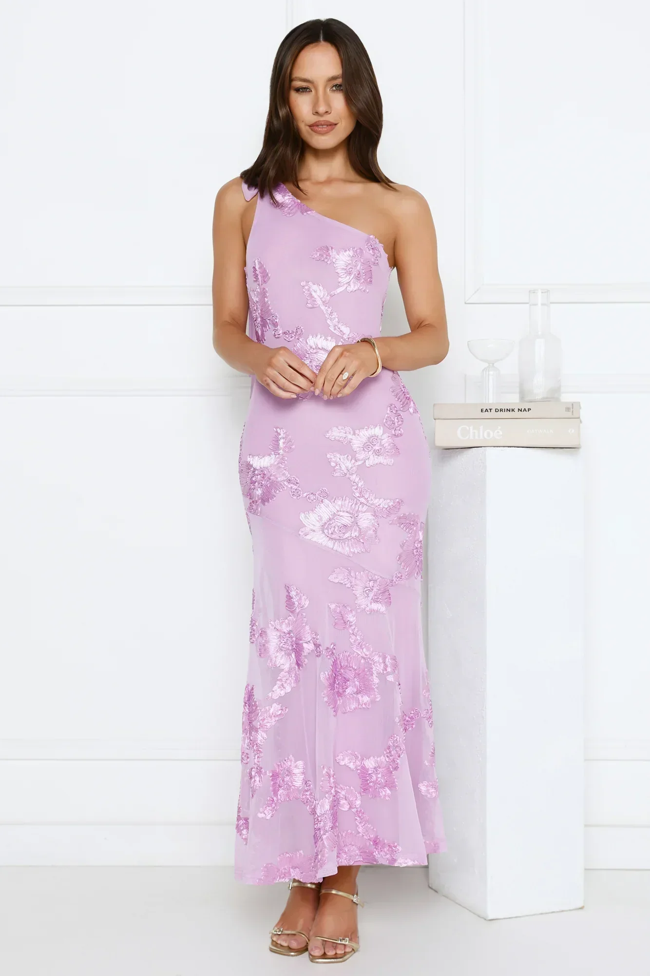 Glossy Girl One Shoulder Mesh Maxi Dress