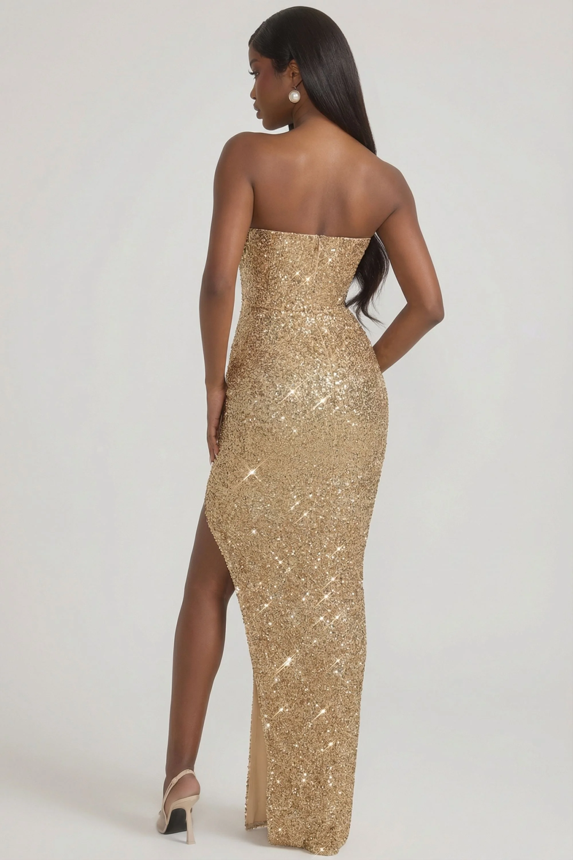 Embellished Corset Gown in Gold