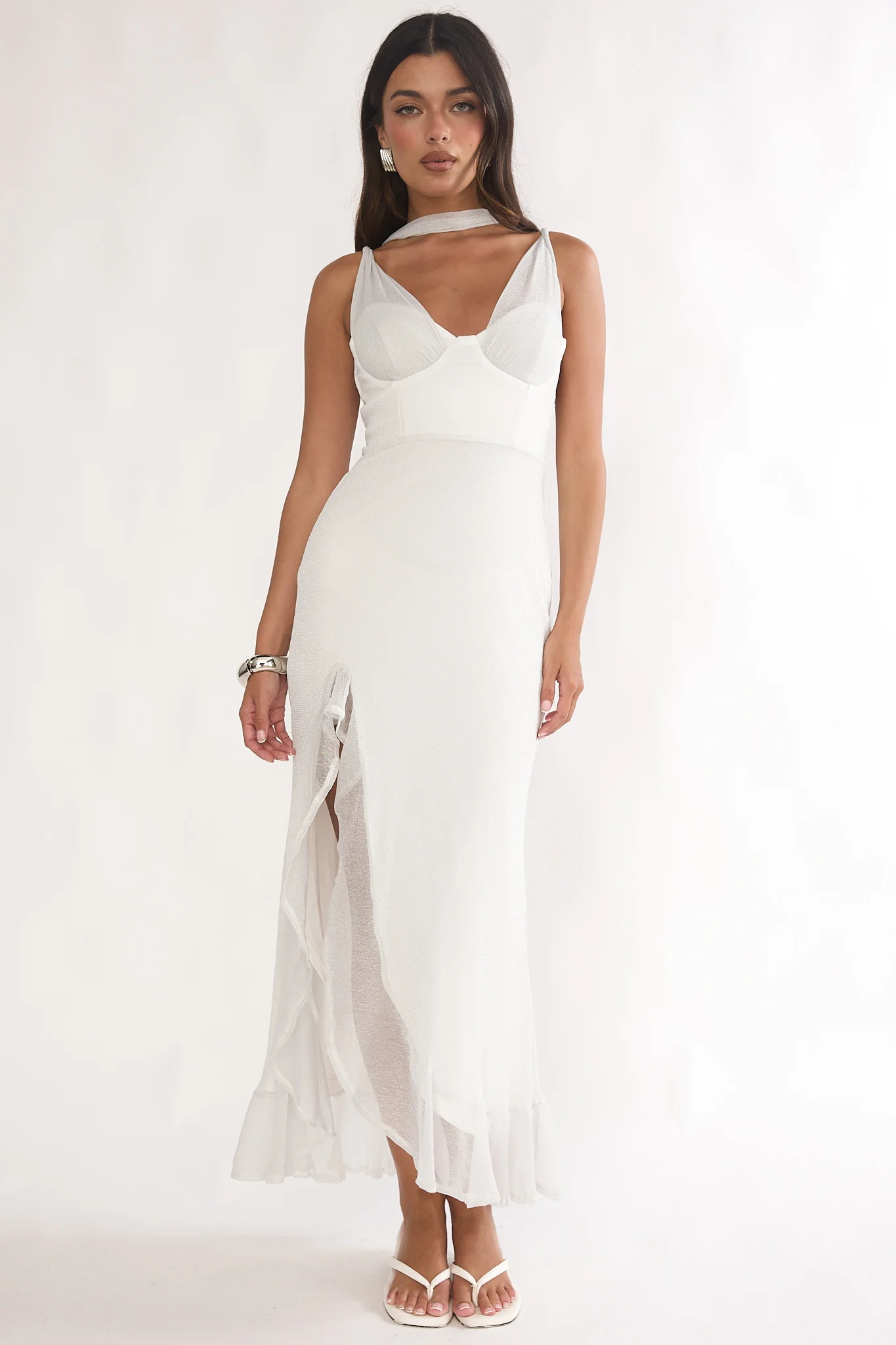 Chantrelle Twist Back Split Maxi Dress Silver