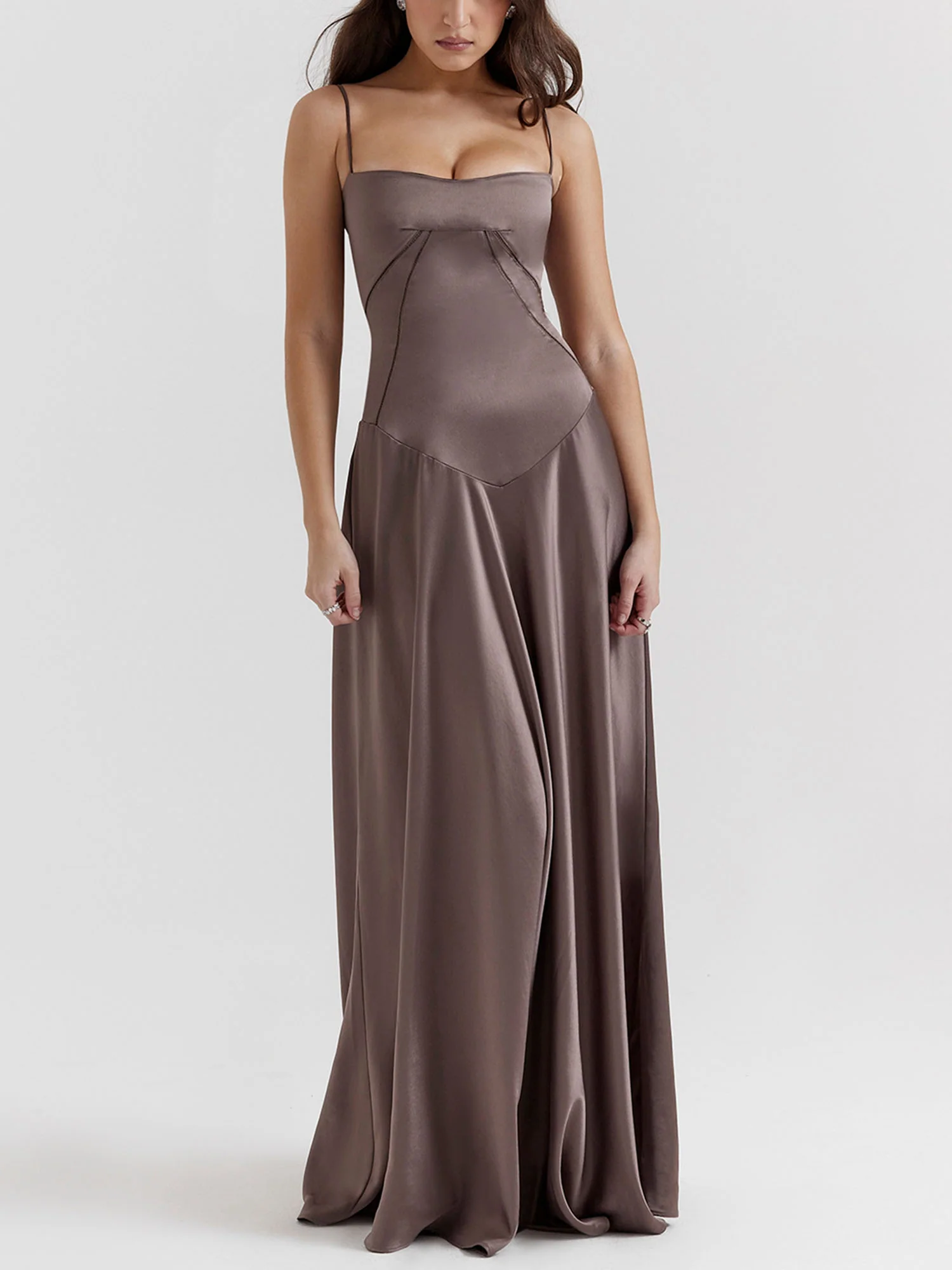 Brown Spaghetti Strap Maxi Dress