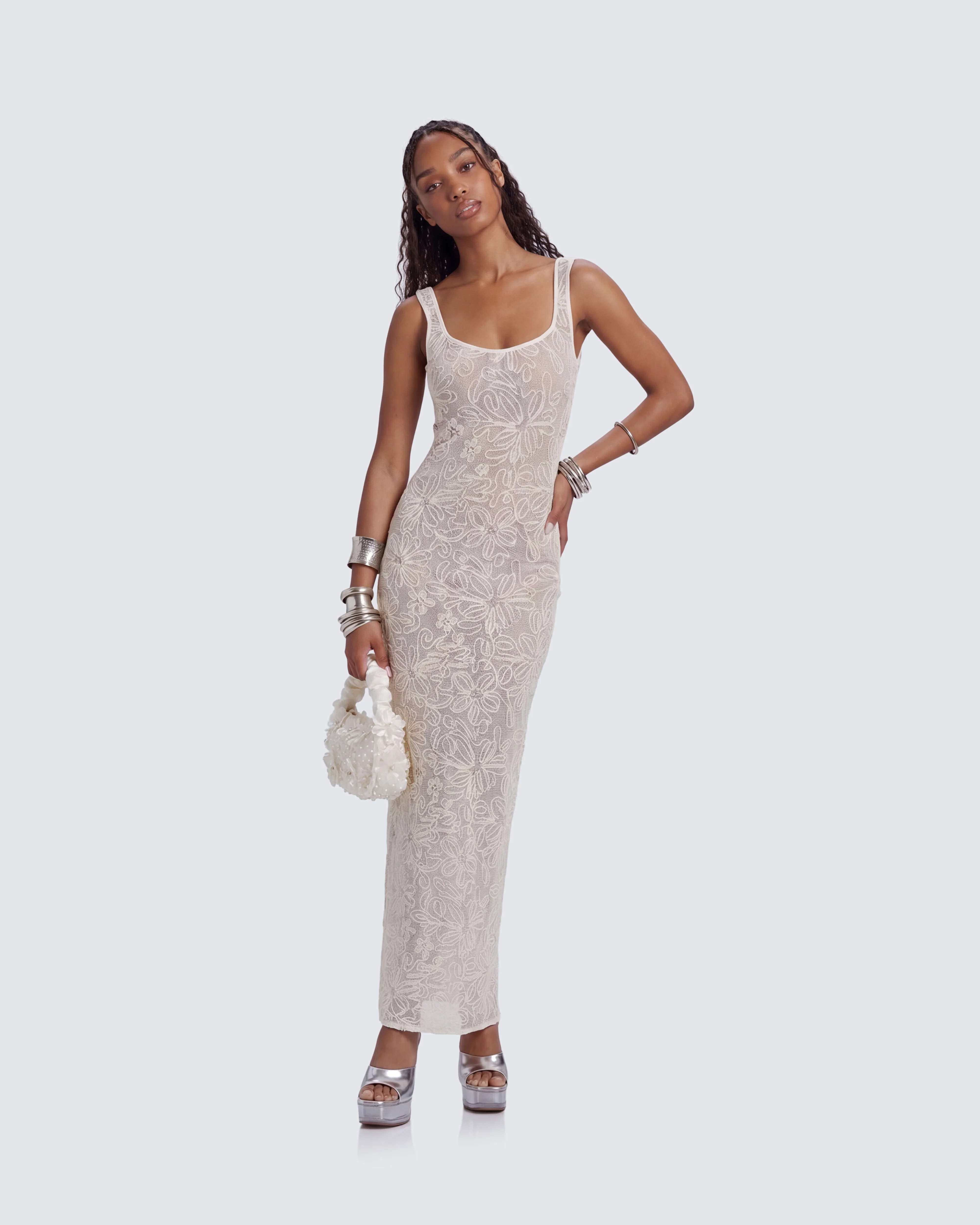 Nayela White Mesh Maxi Dress