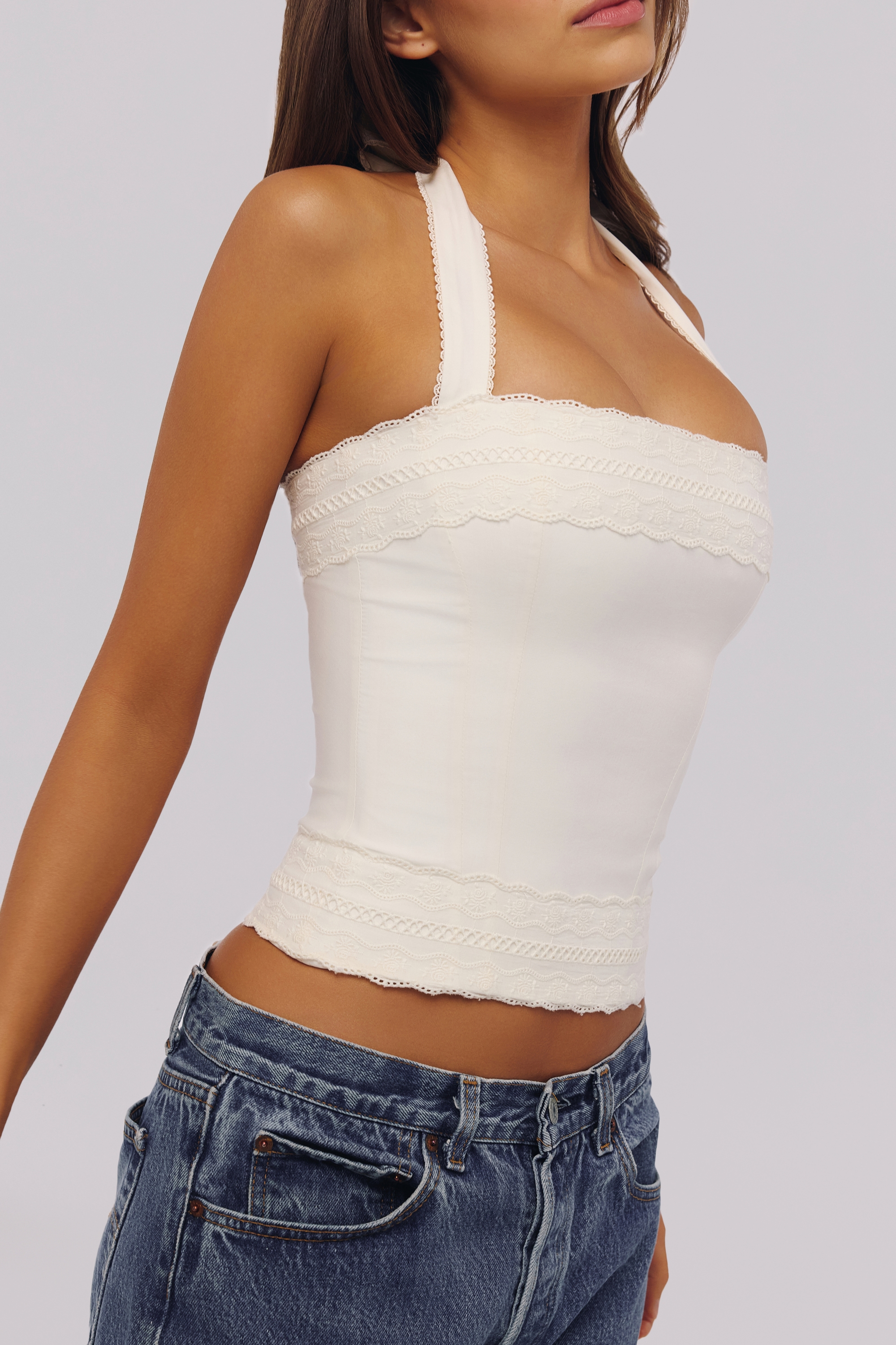 White Halter Neck Cotton Top