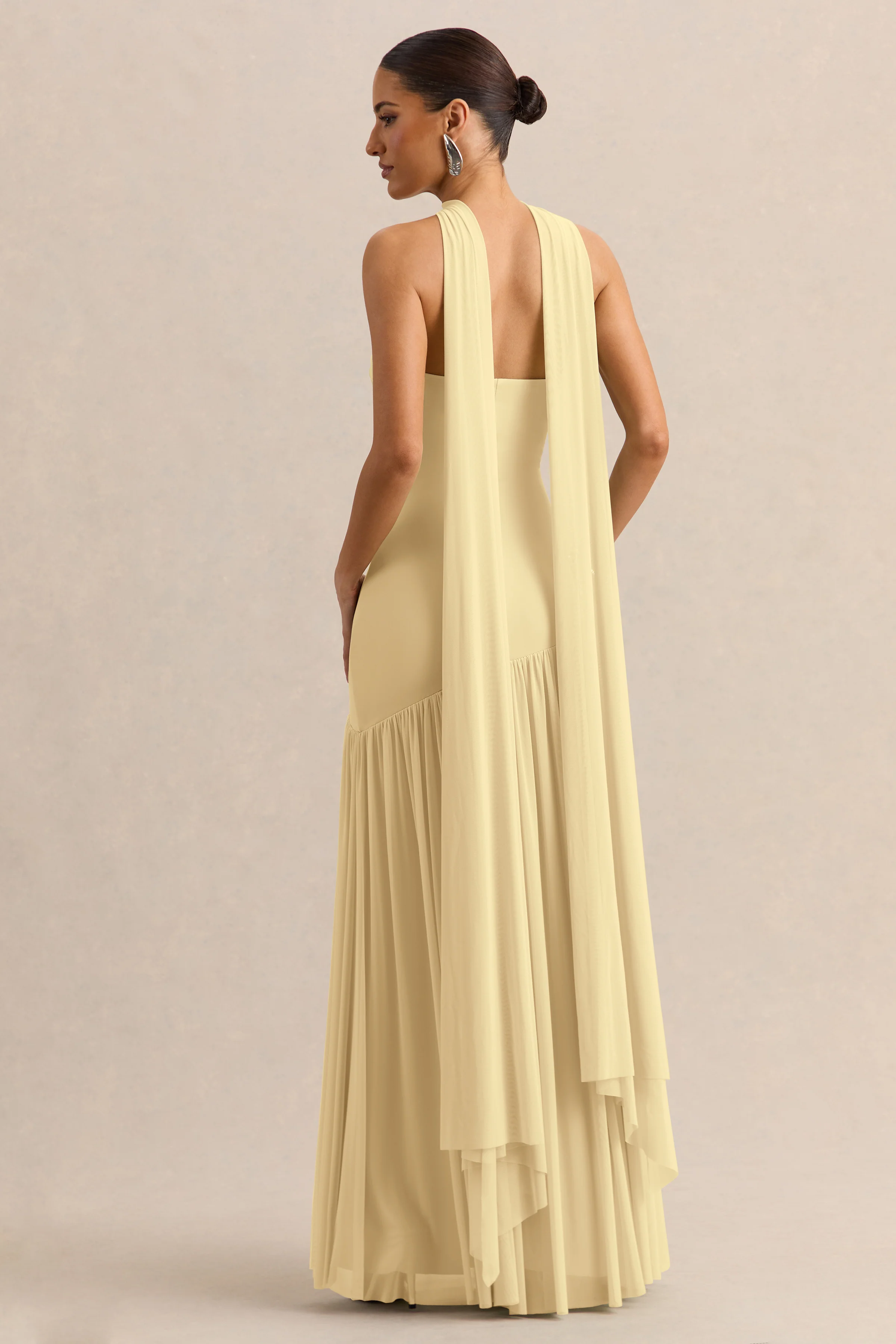 Bambi | Lemon Bandeau-Neck Maxi Dress With Scarf-Detail
