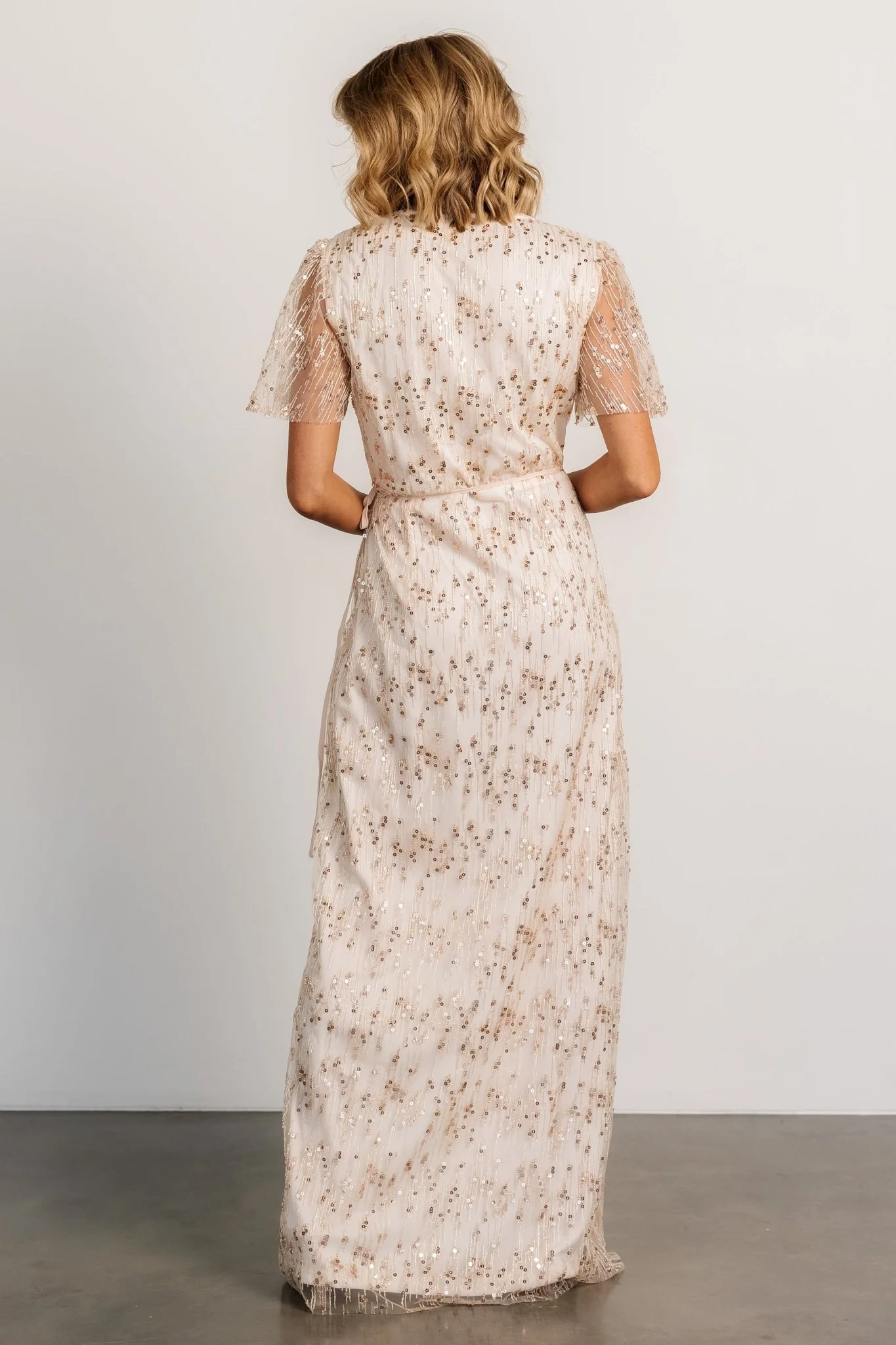 Liza Sequin Wrap Maxi Dress | Rose Gold - luluinthesky