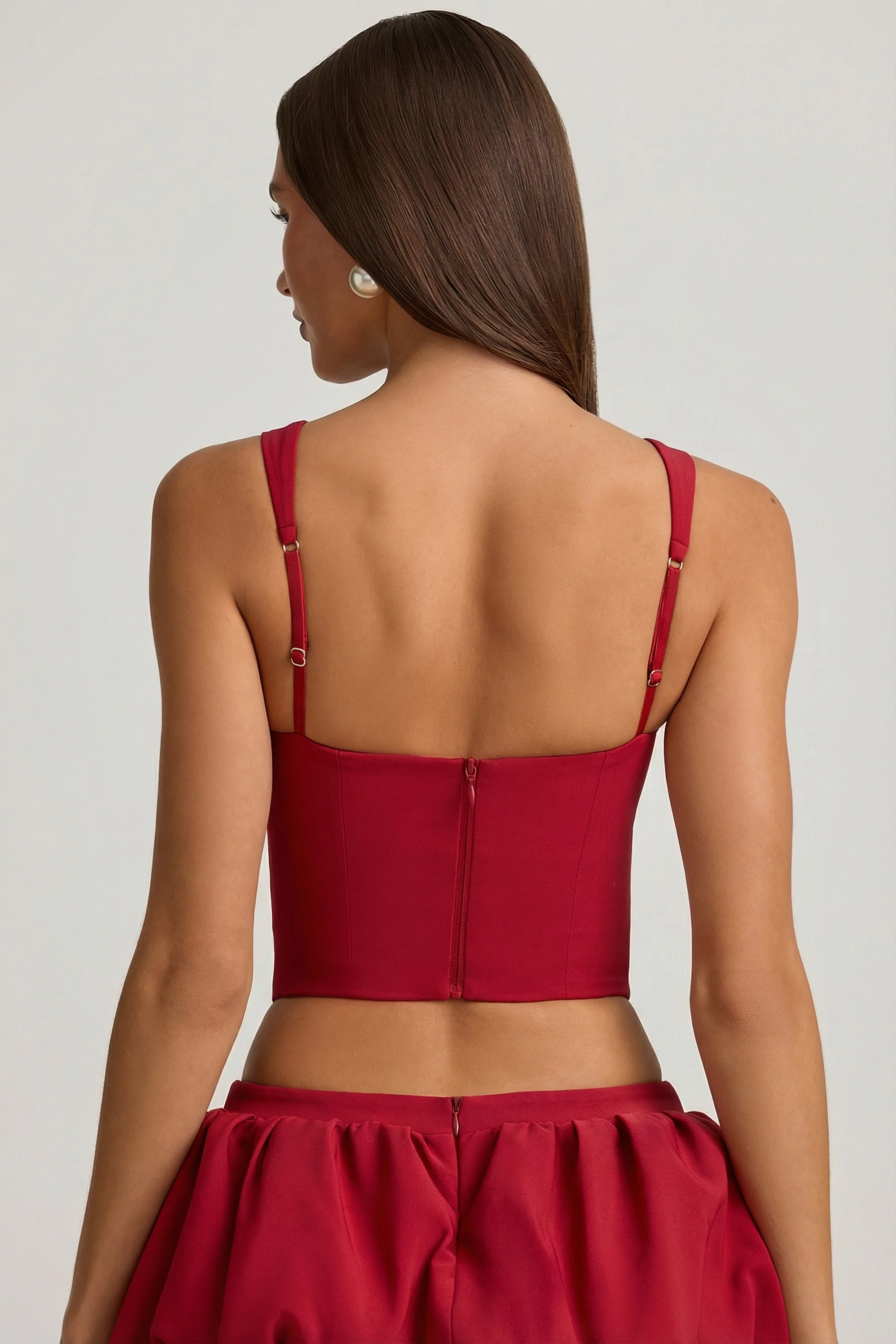 Cut-Out Bow-Detail Corset Top in True Red