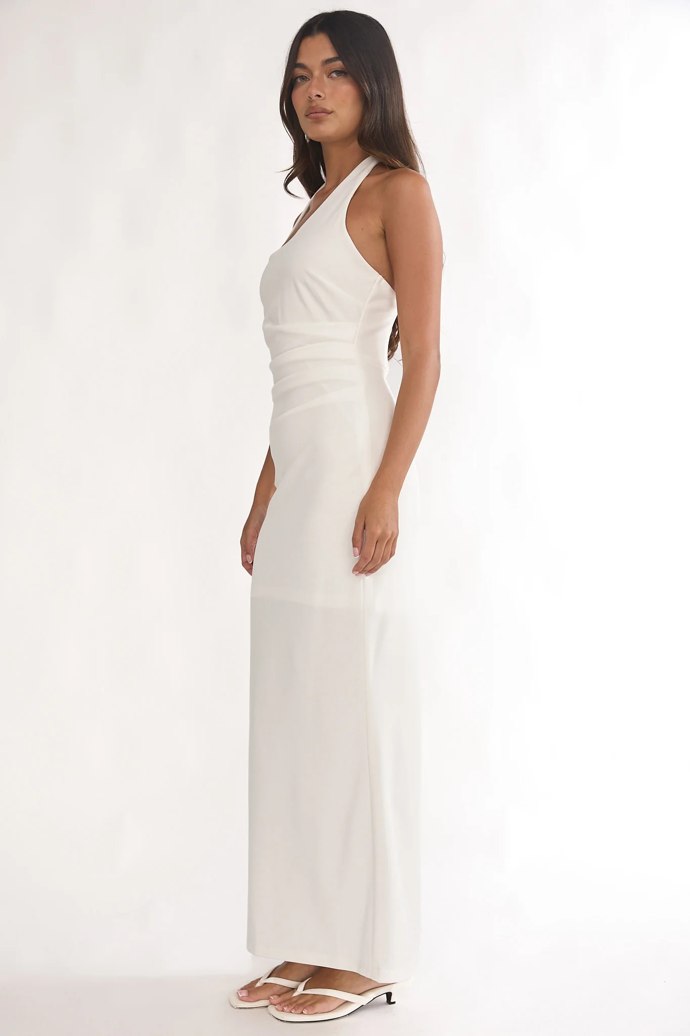 Evenings Asymmetric Halter Maxi Dress White - luluinthesky