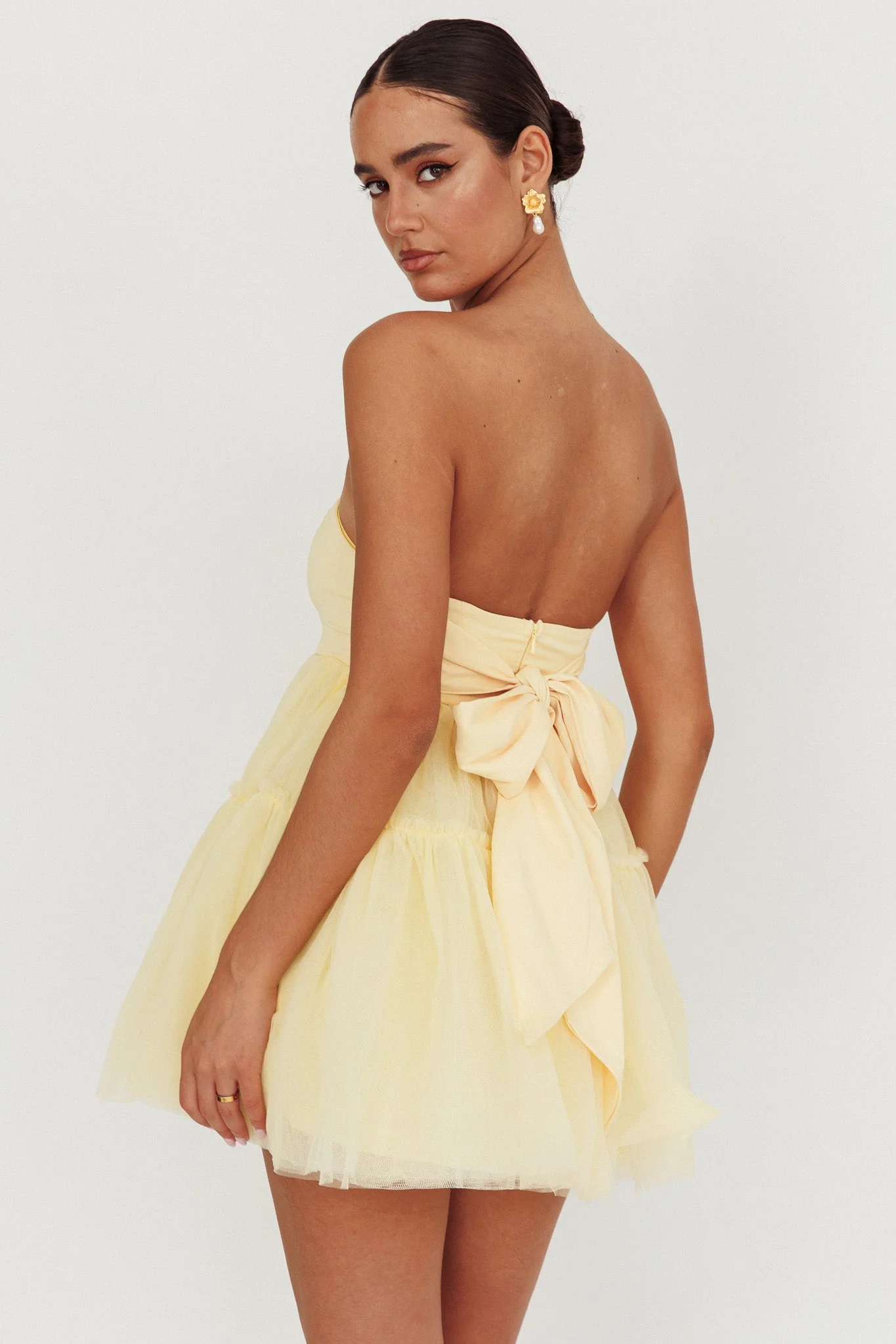 Dreamscape Strapless Tulle Mini Dress Lemon - luluinthesky