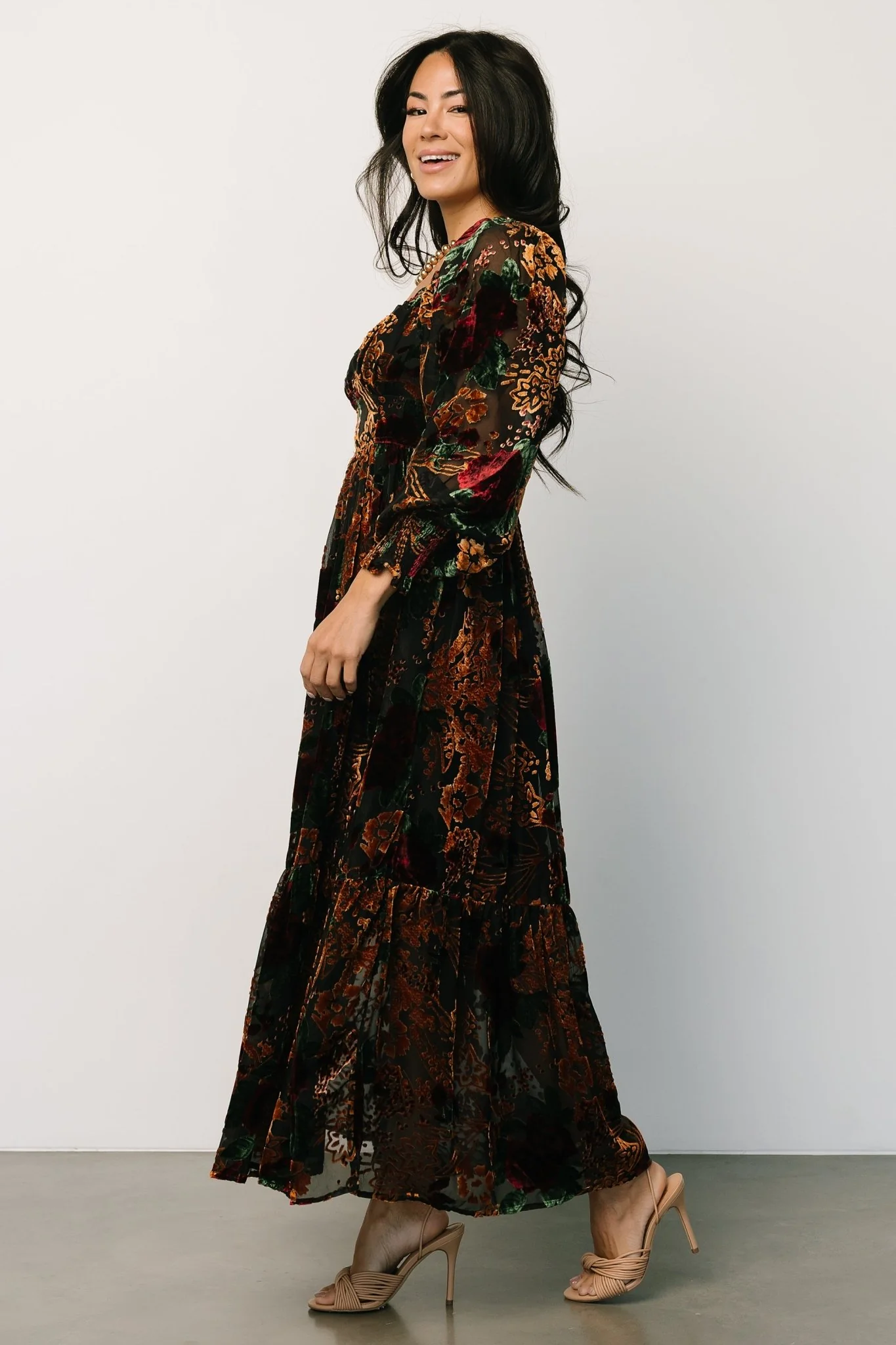 Marlow Velvet Embossed Dress | Black Multi