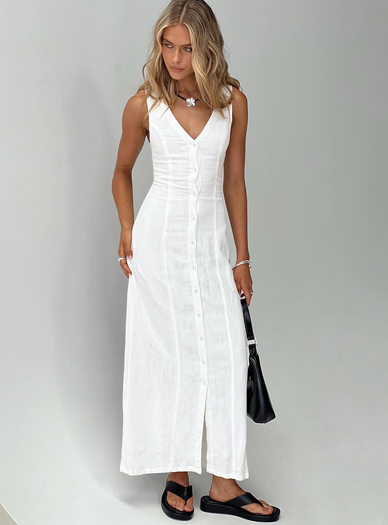 Summer Season Linen Blend Maxi Dress White - luluinthesky