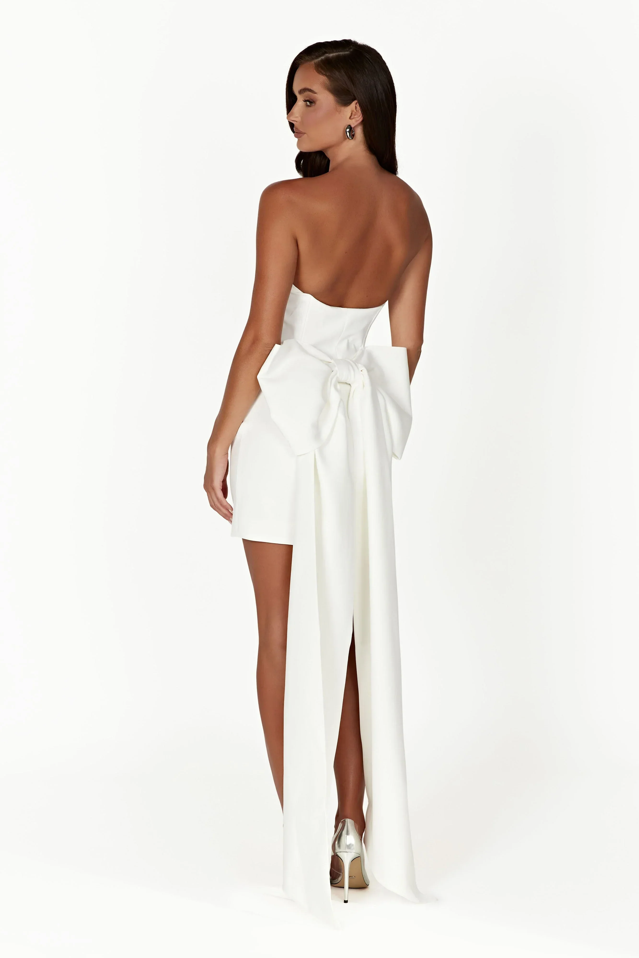Meredith Strapless Bow Mini Dress - White - luluinthesky