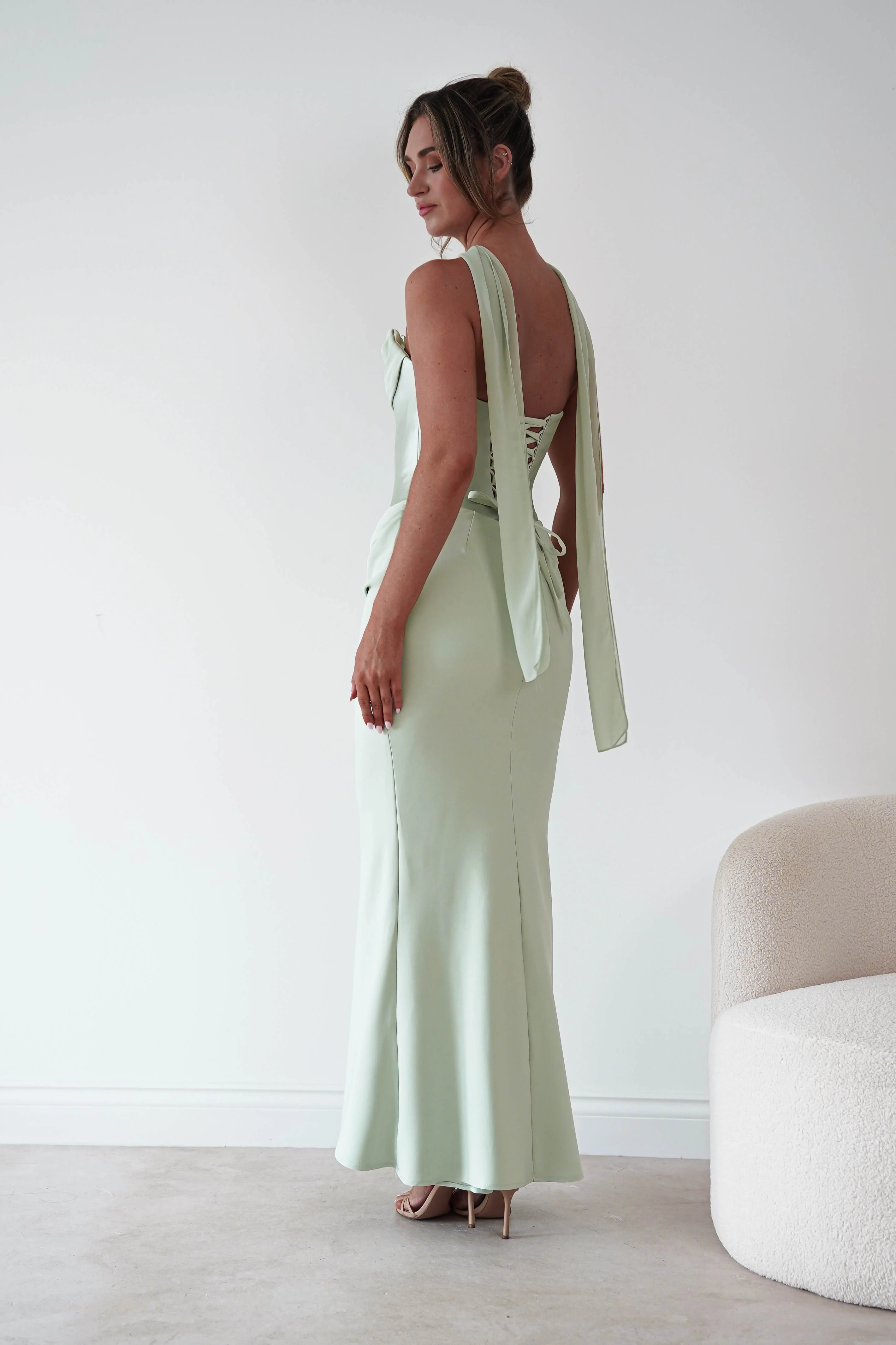Kailani Strapless Ruched Maxi Dress | Sage