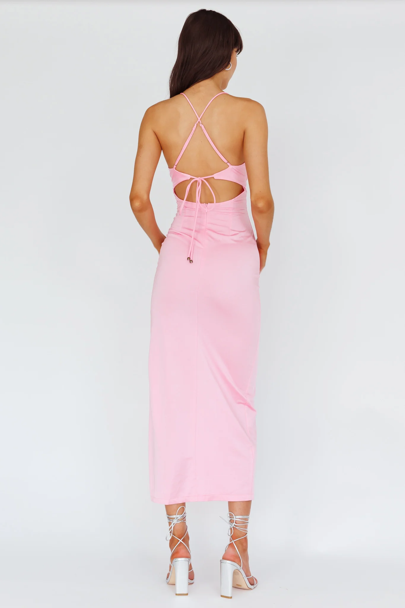 Summer Rose Front Split Midi Dress Pink