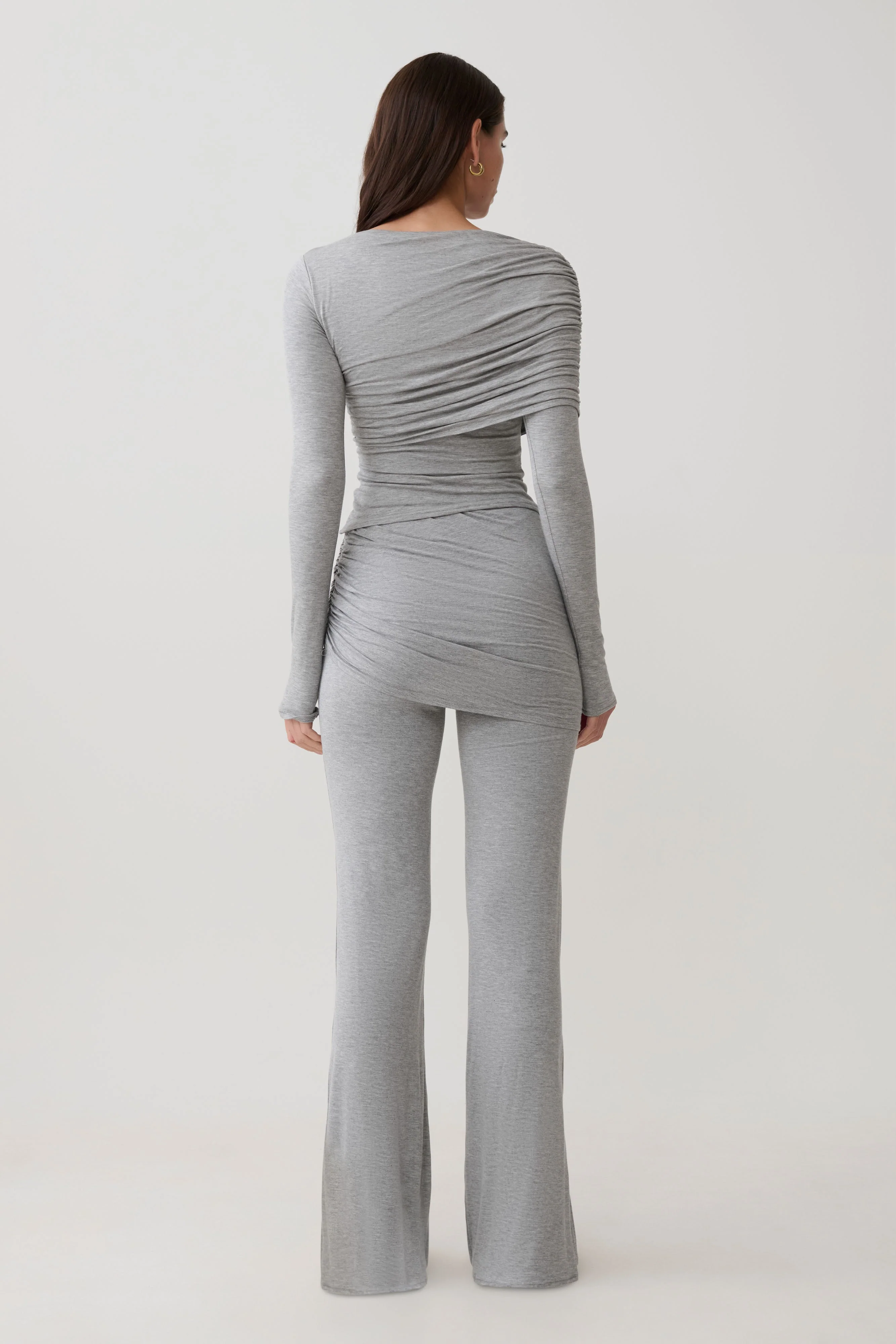 Keaton Modal Straight Leg Overlay Pant - Grey Marle
