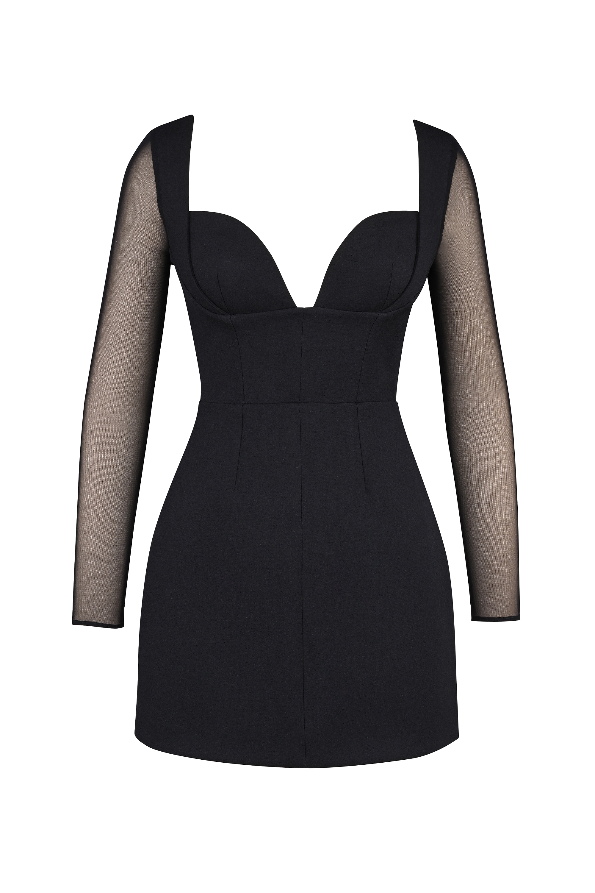 Black Stretch Crepe Plunge Mini Dress