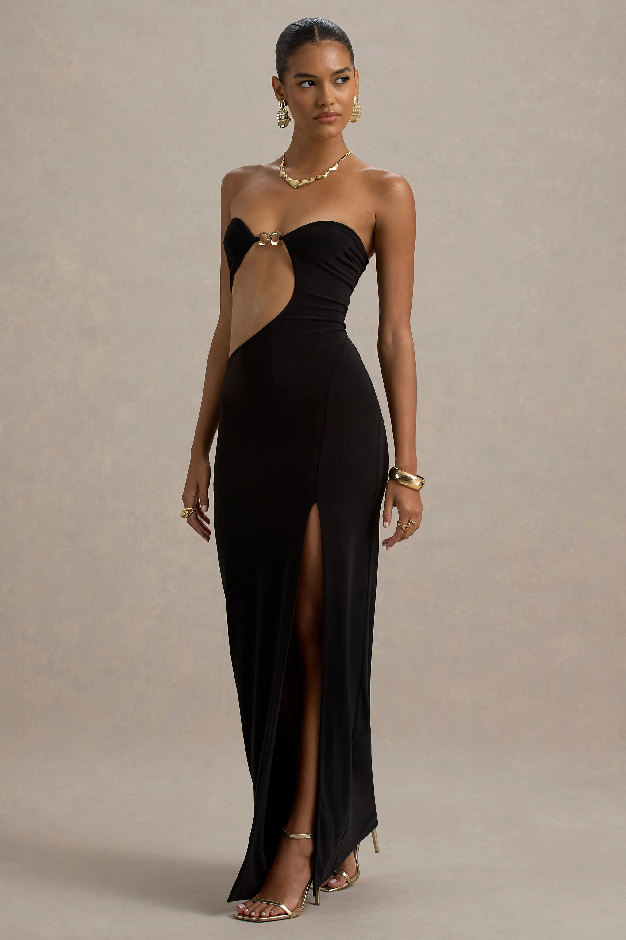 Feleicia | Black Sweetheart Cut-Out Maxi Dress With Split
