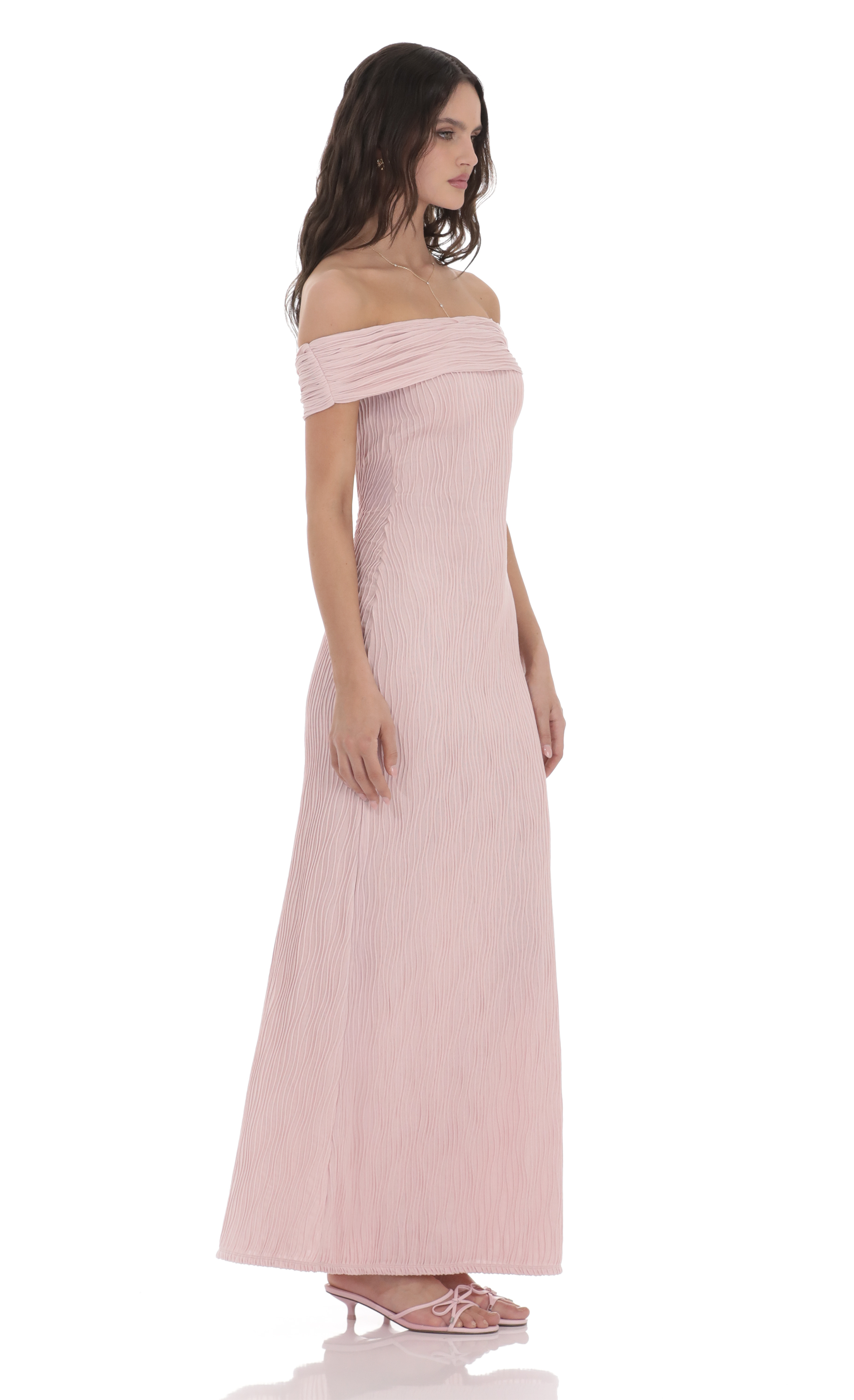 Textured Off Shoulder Maxi Dress in Blush Pink - luluinthesky