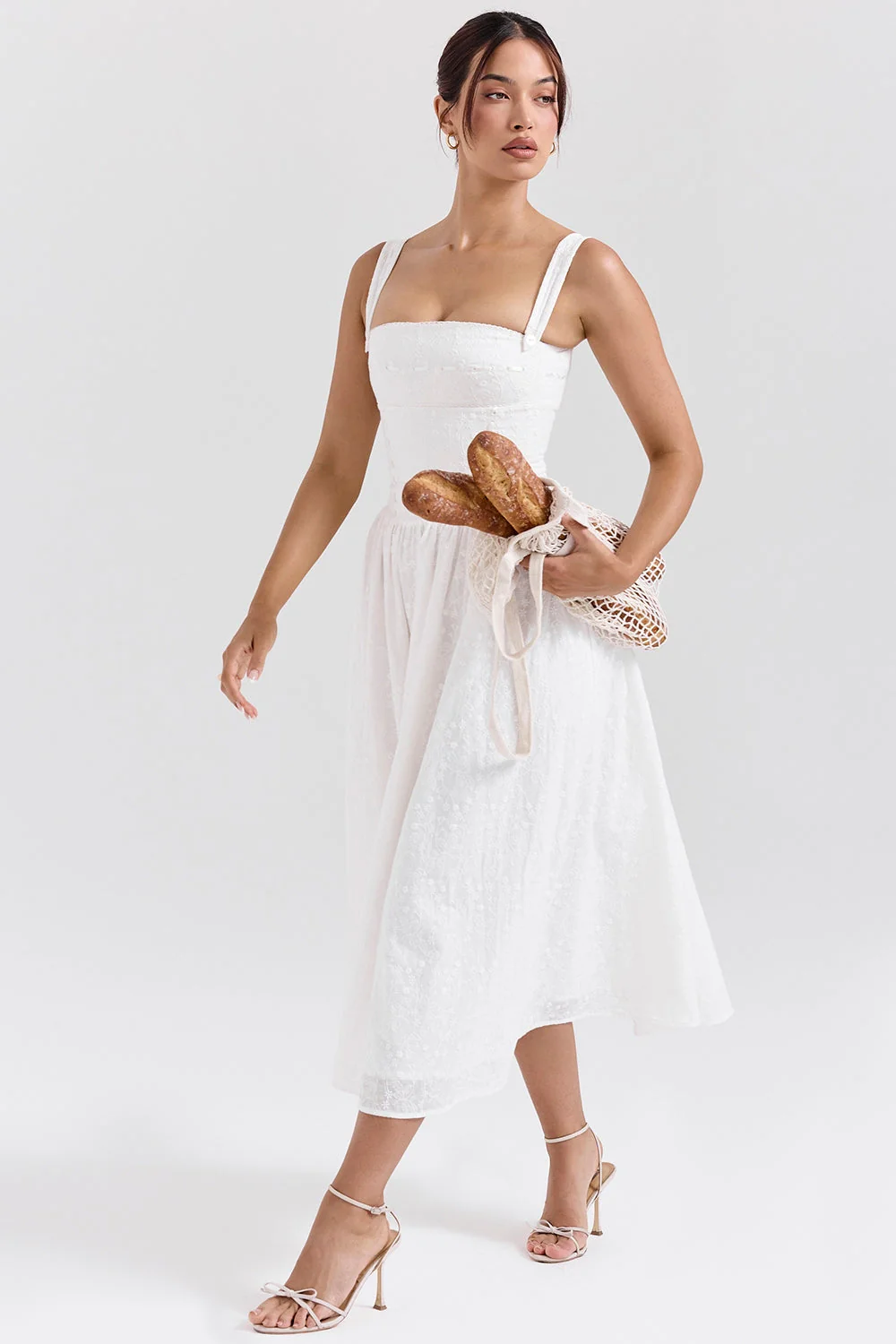 white broderie anglais midi sundress