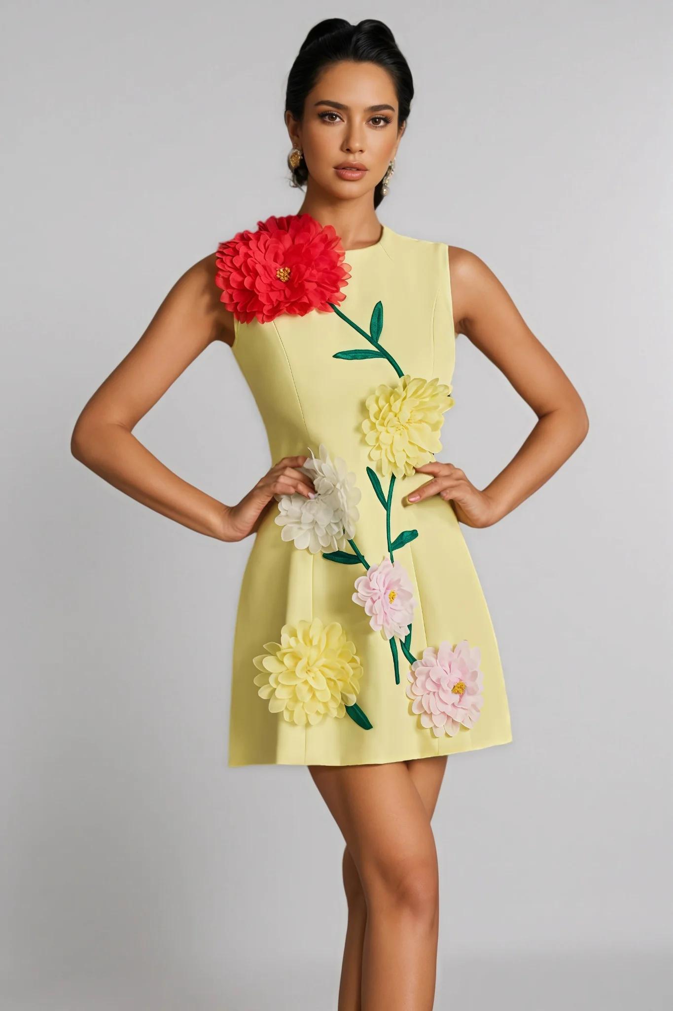 Sarna Yellow Buttercup Embroidered Mini Dress - luluinthesky