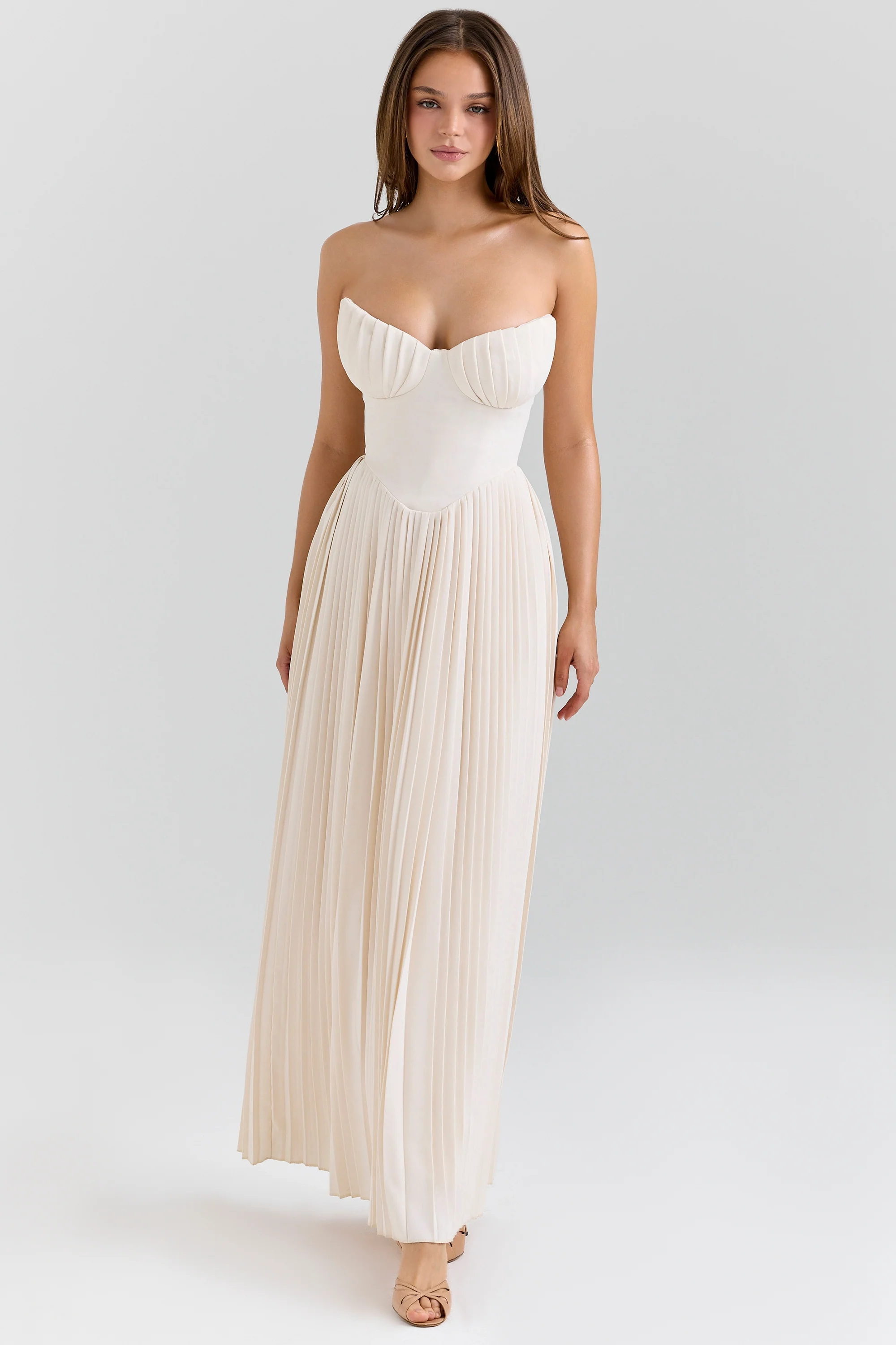 Ivory Georgette Pleated Maxi Dress