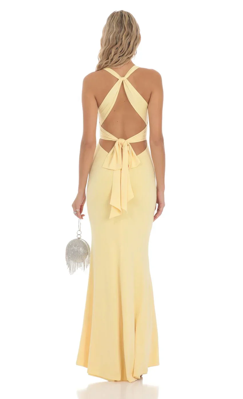 Front Twist V-Neck Maxi Dress in Yellow