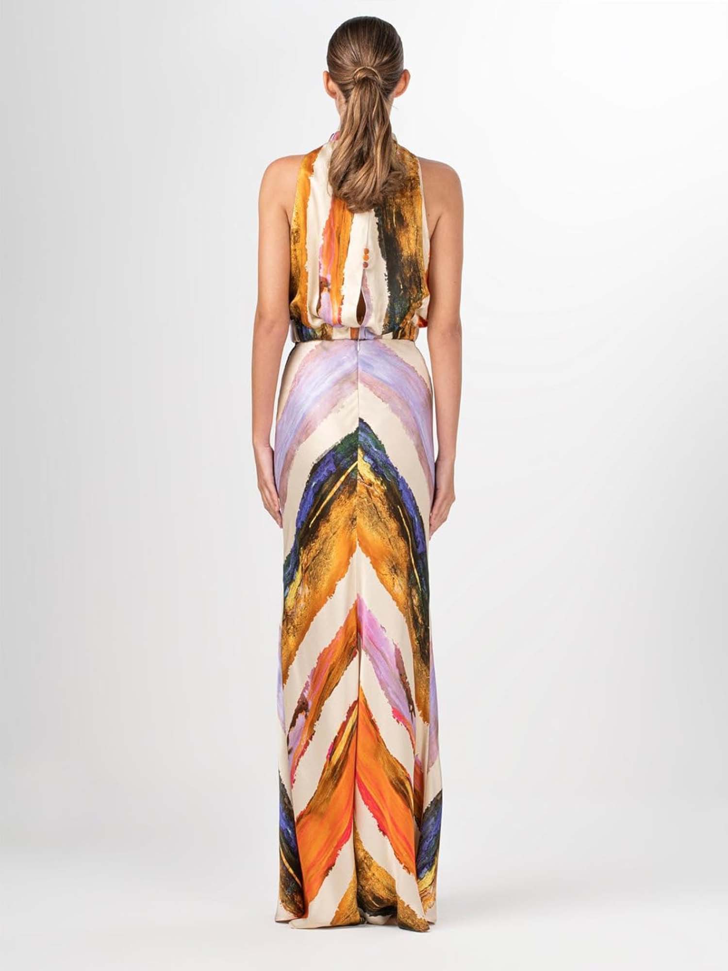Sunset Chevron Halter Maxi Set