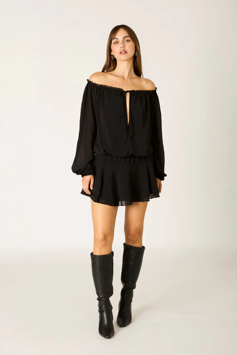 Chiffon Off-The-Shoulder Mini Dress