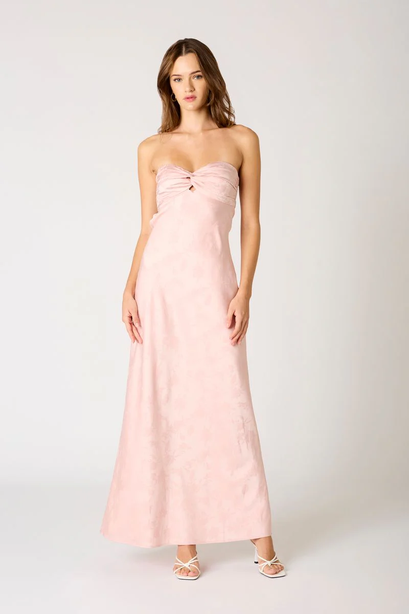 Jacquard Strapless Satin Maxi Dress