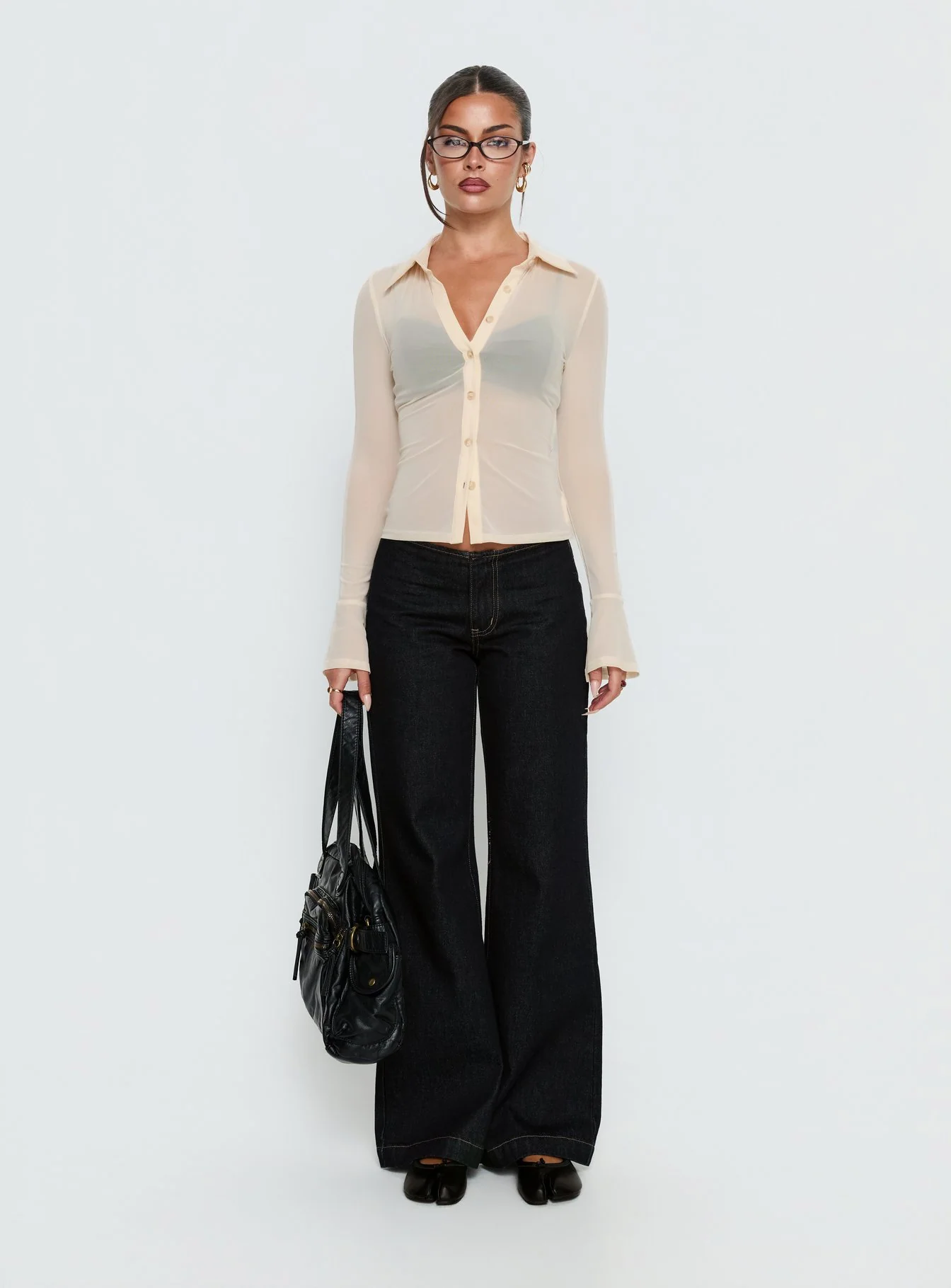 Two Of Us Sheer Long Sleeve Top Cream