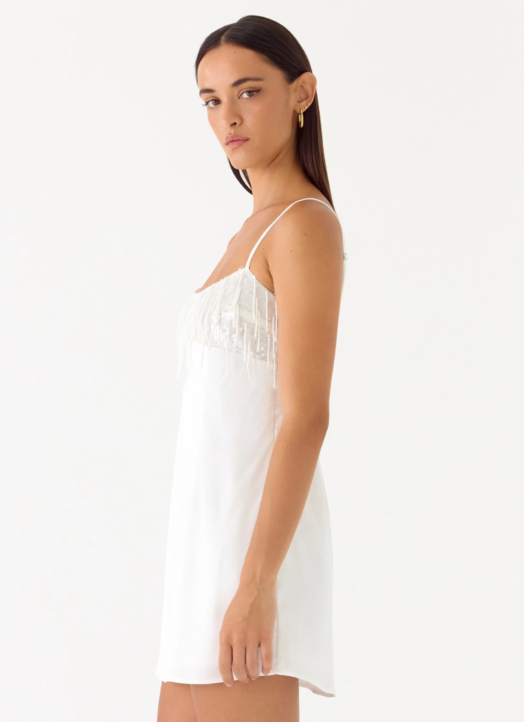 Siren Beaded Sequin Mini Dress - White