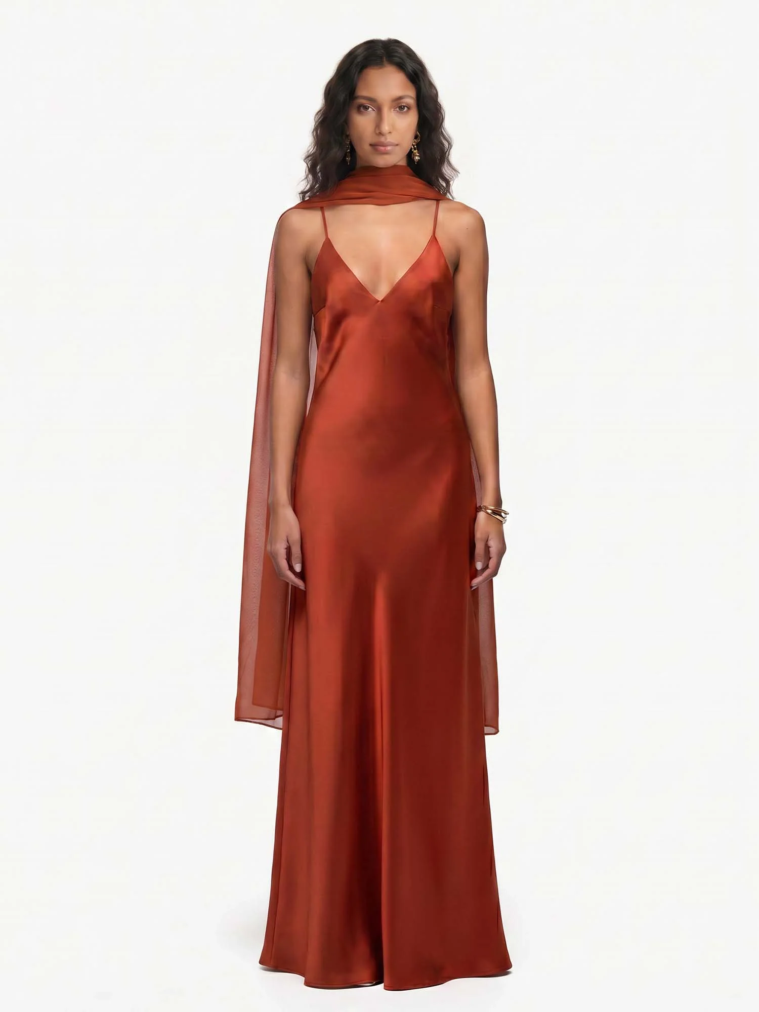 Rust Drape Cape Maxi Dress