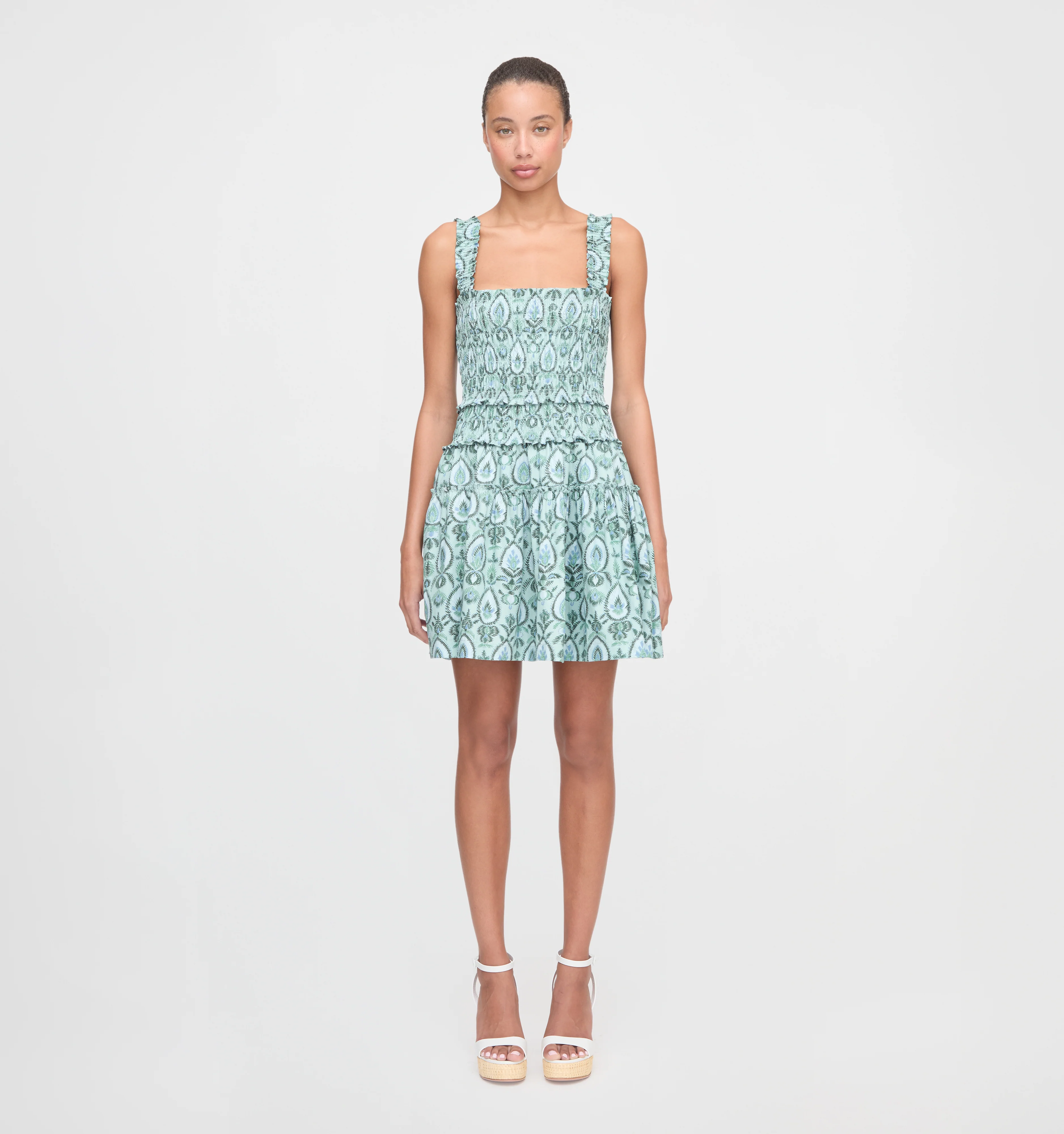 The Azalea Mini Nap Dress - Green Palm Ikat