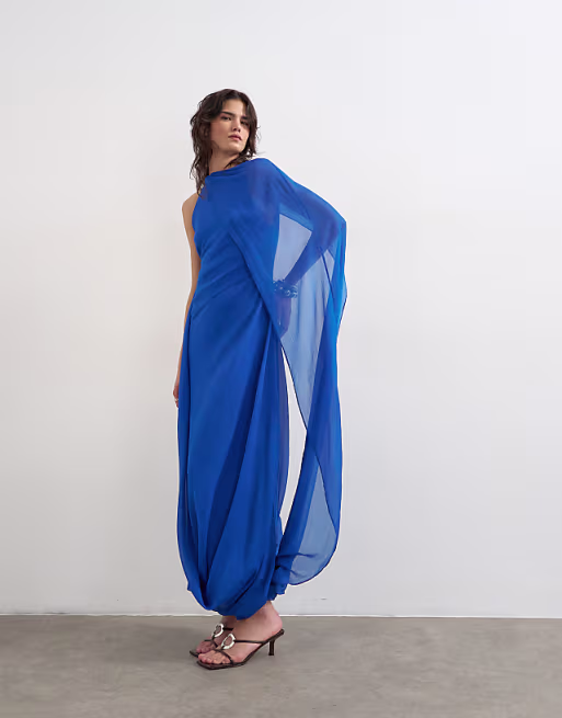 Topshop draped hem chiffon occasion midaxi dress in cobalt