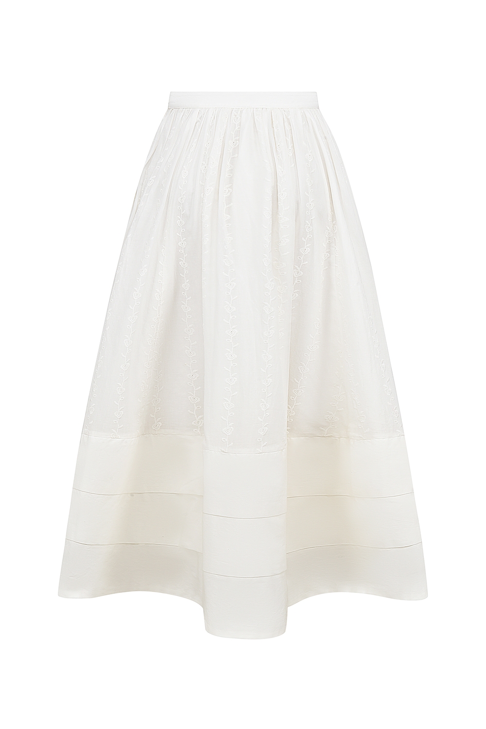 White Embroidered Cotton Midi Skirt