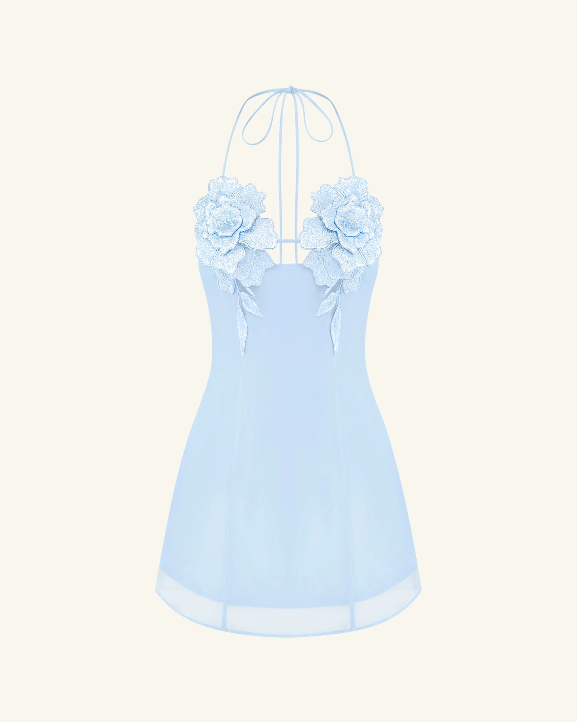 Flower Embroidered Mini Dress - Blue - FASHION NOB