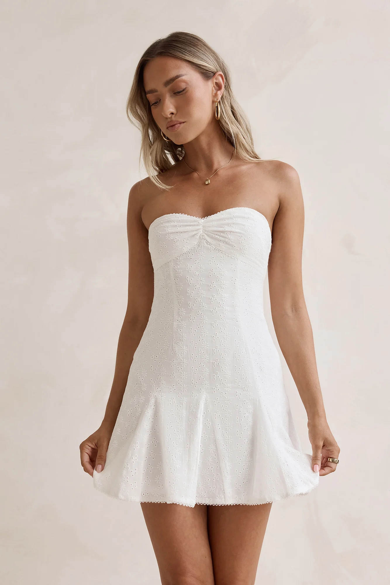 Daydream Diaries Strapless Mini Dress Off White - luluinthesky