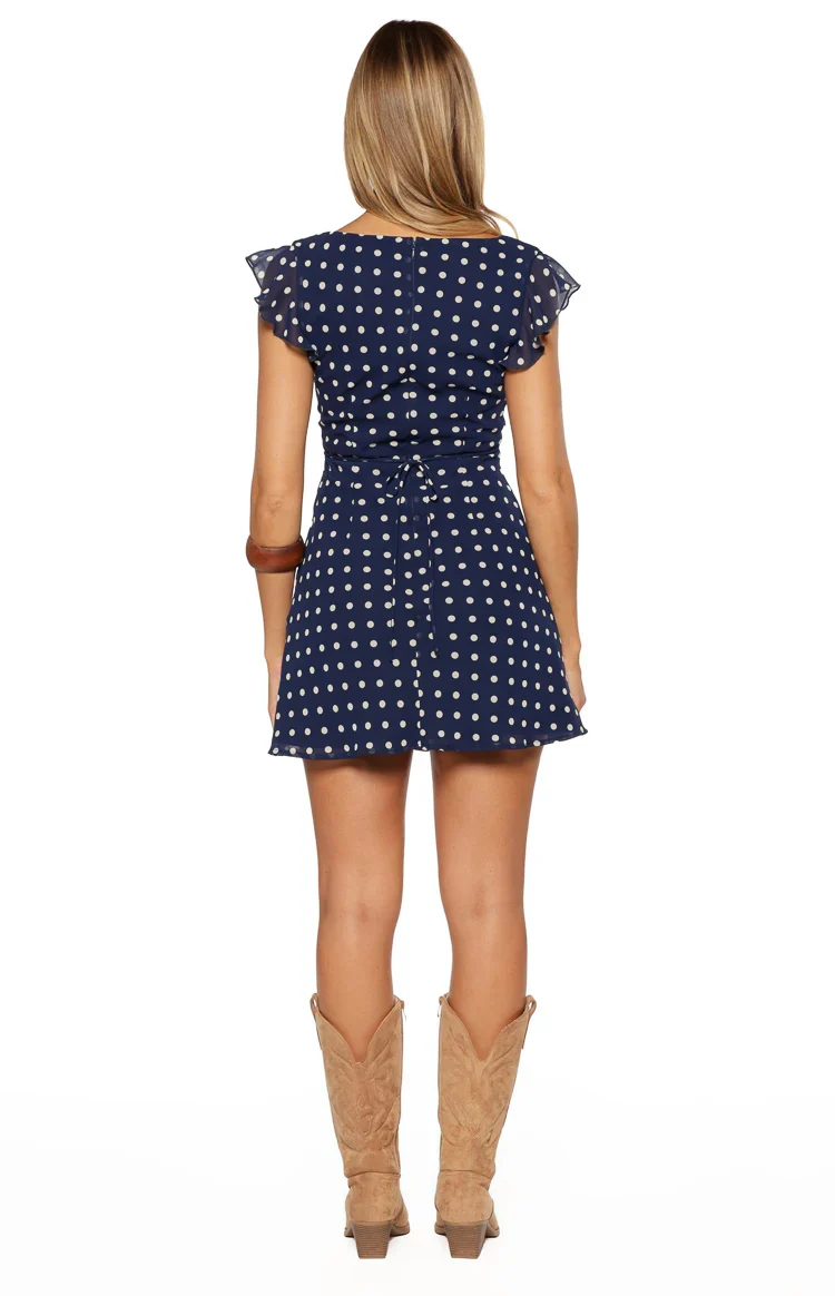 Freisha Navy Polka Dot Mini Dress