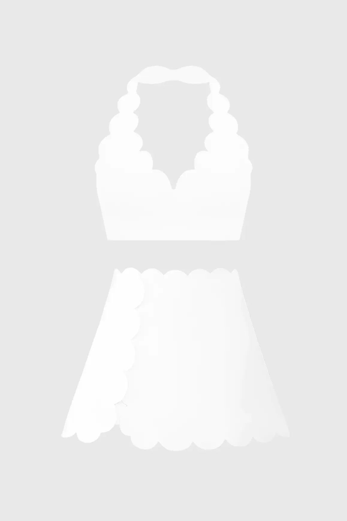 V-Cut Scallop Halter Bra & High-Waist Scallop Split Front Skirt