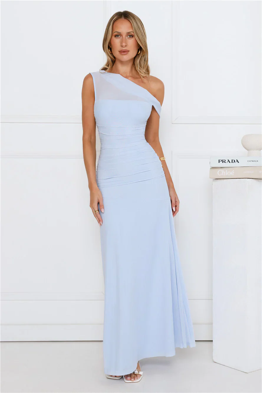 Bloom Baby Off Shoulder Maxi Dress Blue - luluinthesky