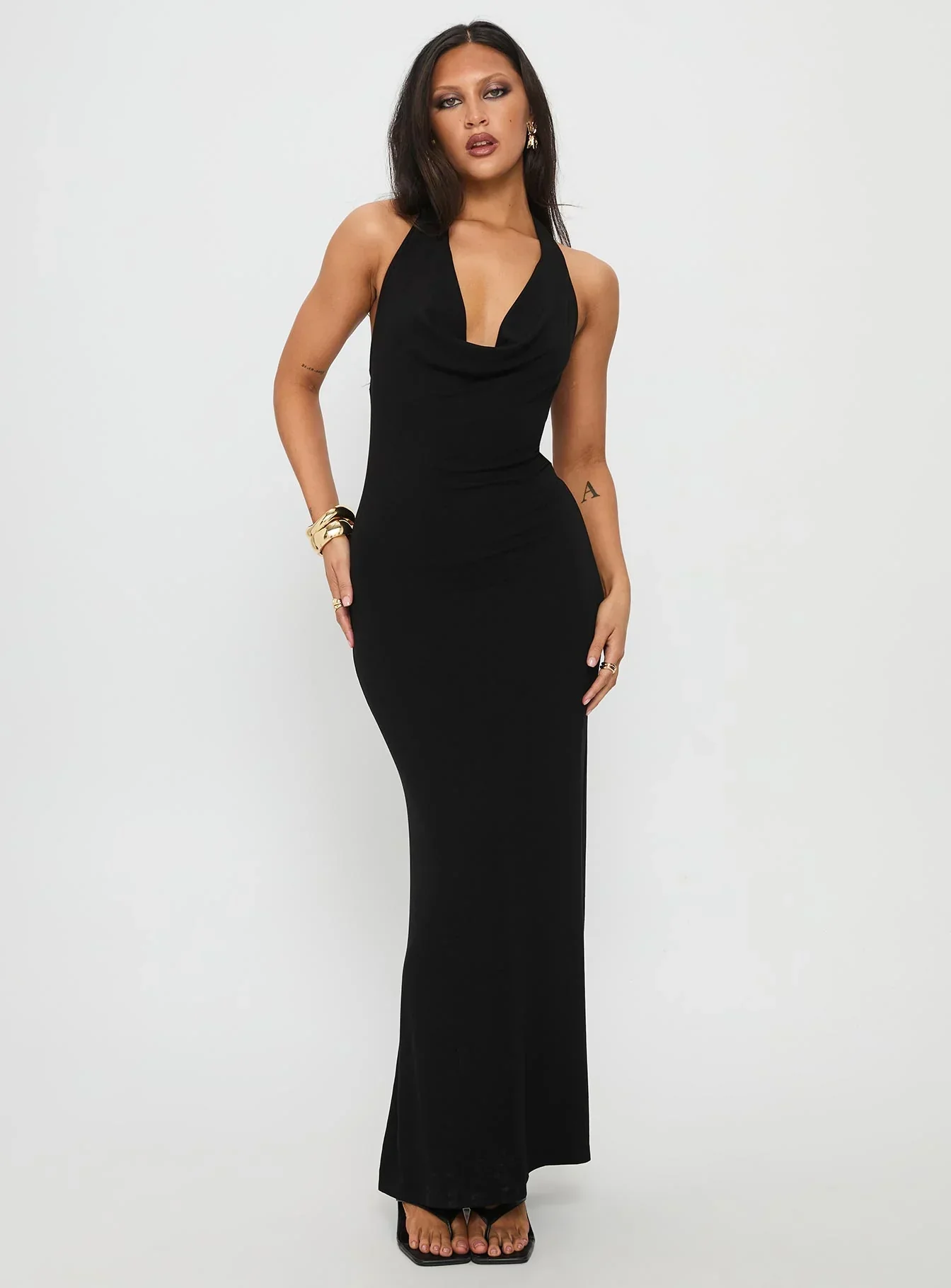 Diamonde Halter Scarf Maxi Dress Black