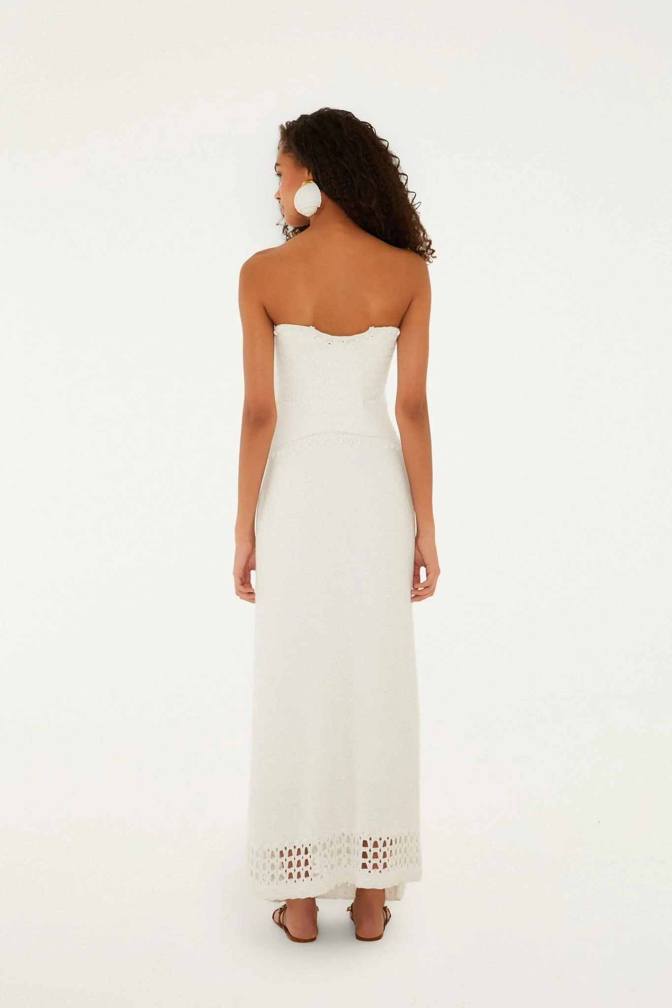 Off-White Palm Tree Strapless Knit Maxi Dress
