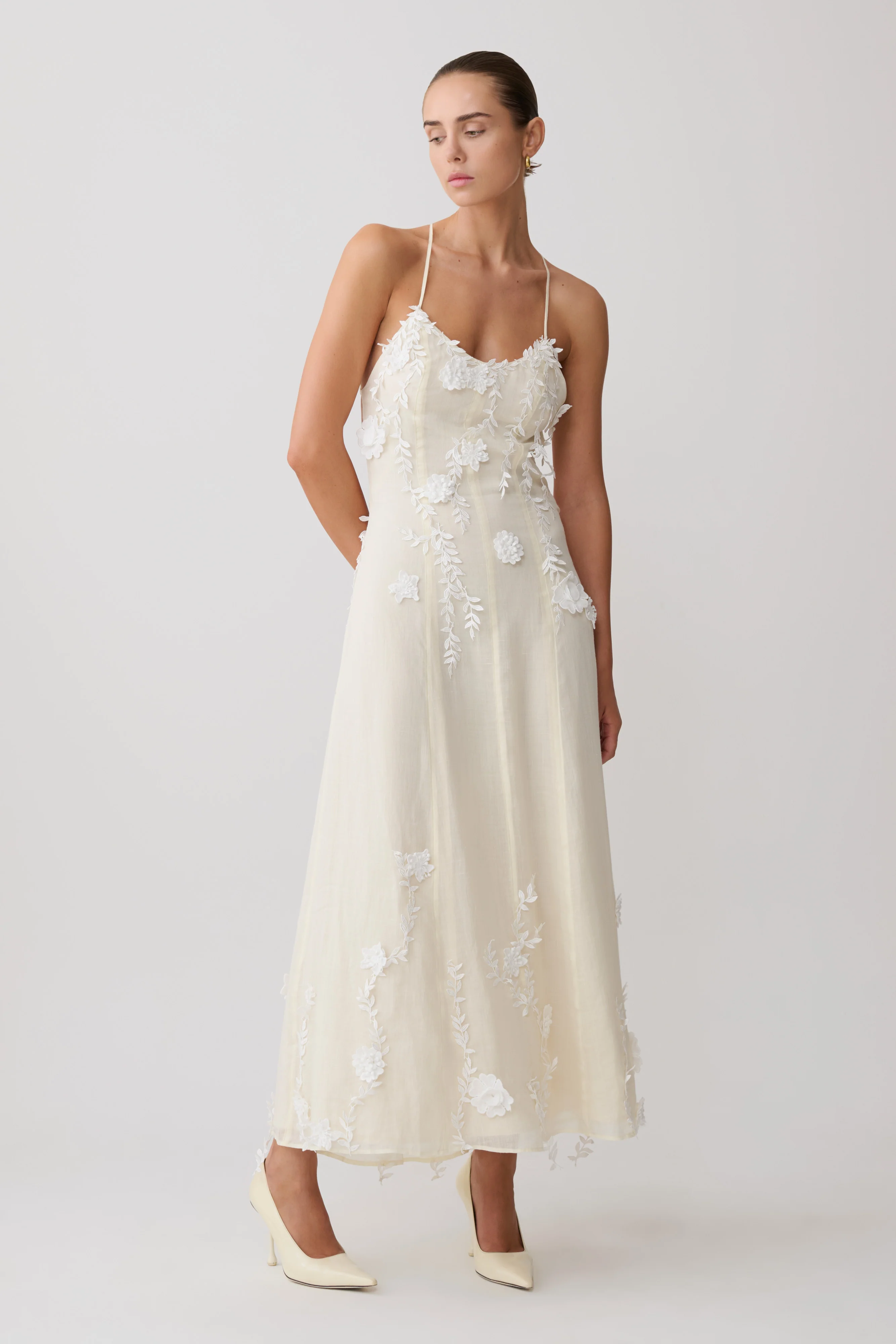 Odette Floral Lace Midi Dress - Buttermilk