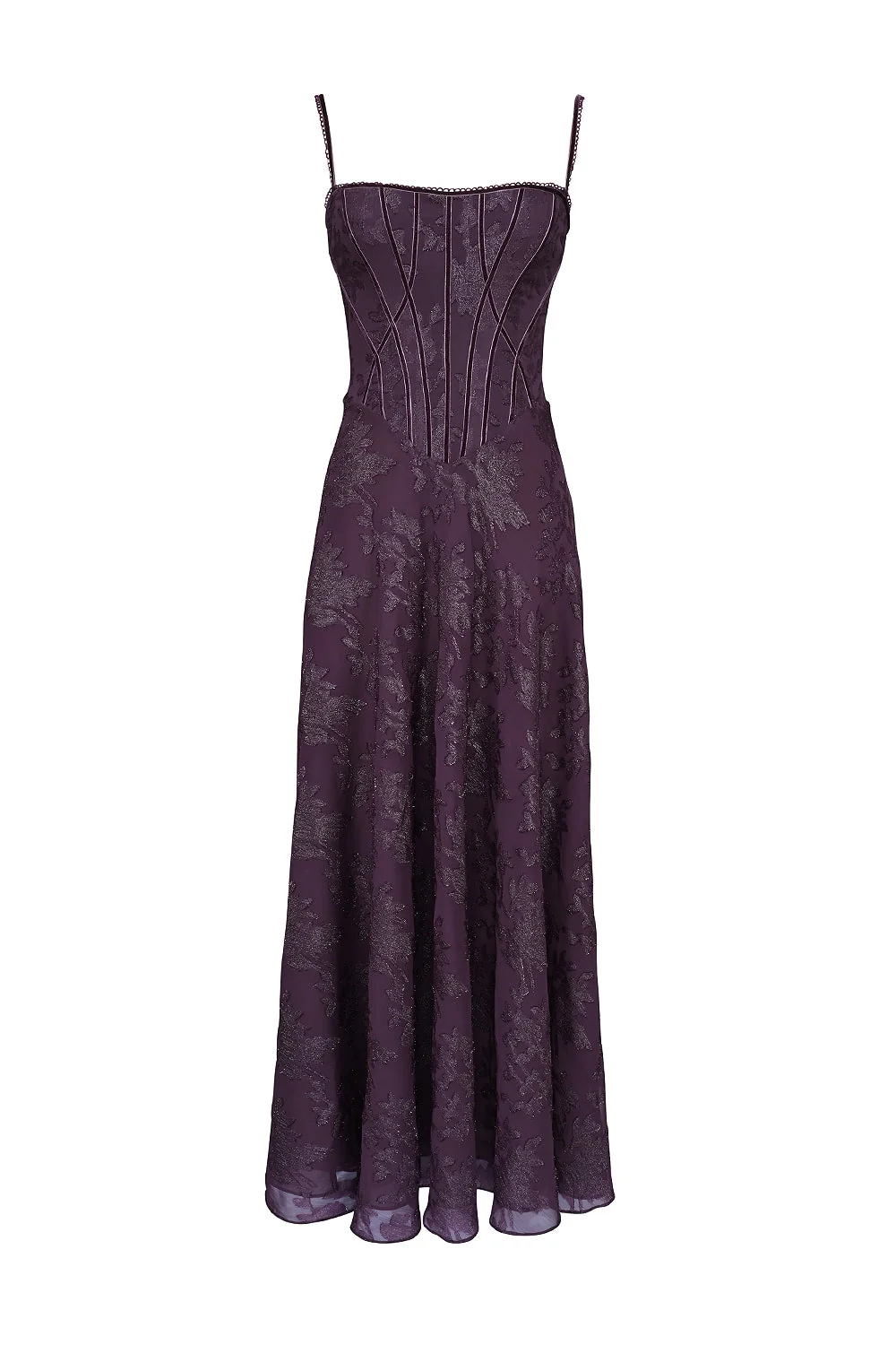 grape lurex chiffon maxi dress