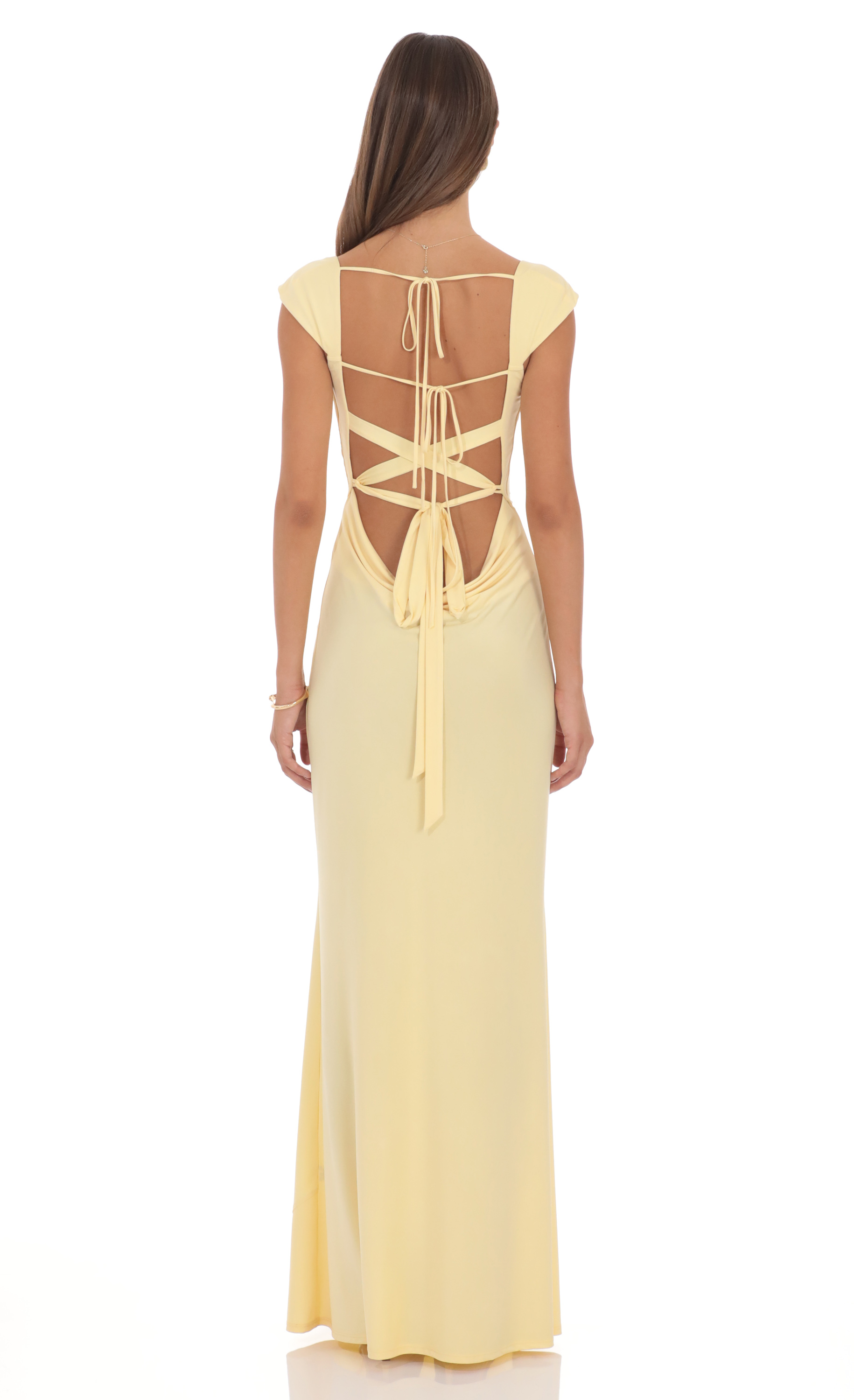 Strappy Cowl Neck Maxi Dress in Yellow - luluinthesky