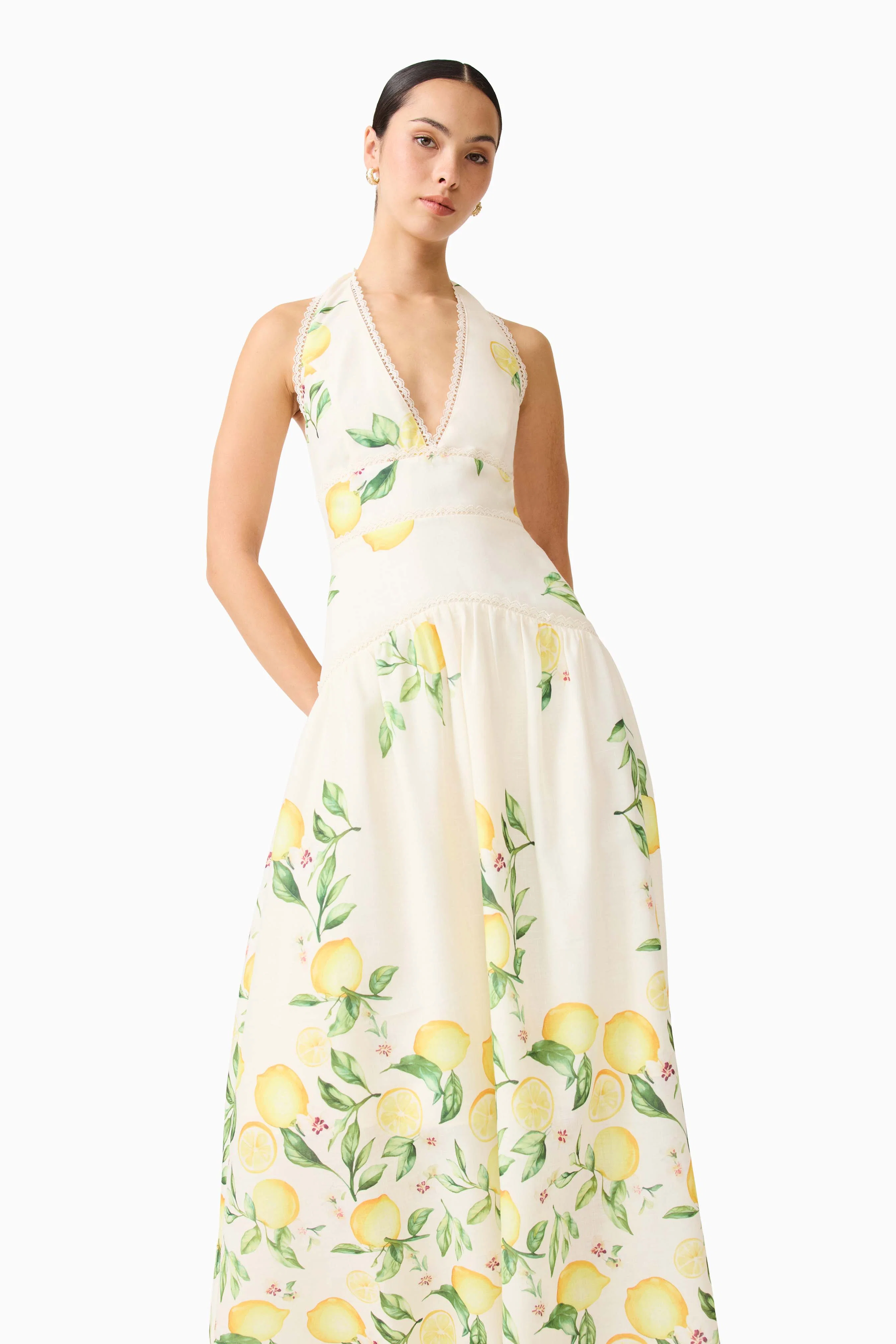 Hana Halter Gown in Lemon Print