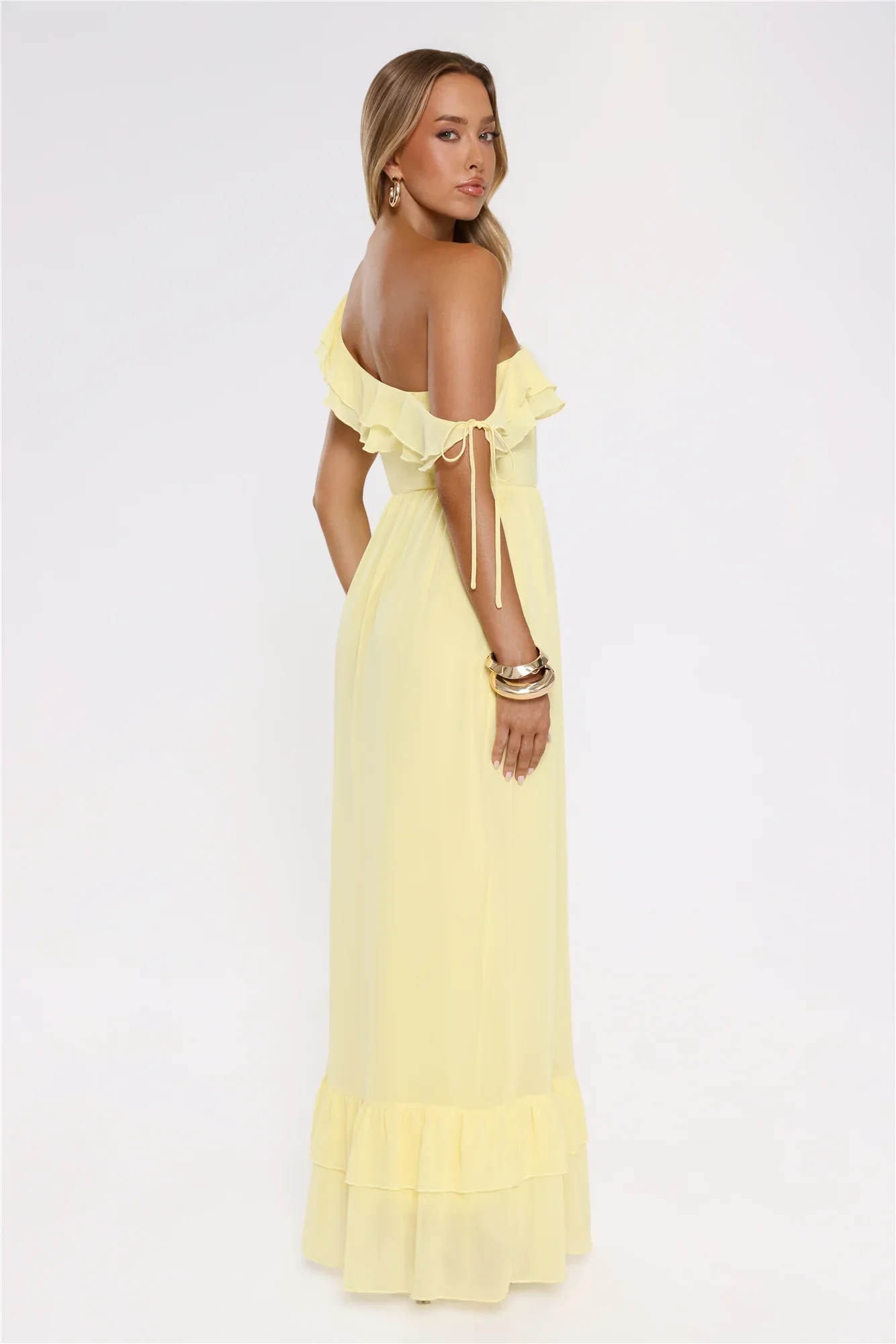 Diamond Horizon Off Shoulder Maxi Dress Lemon